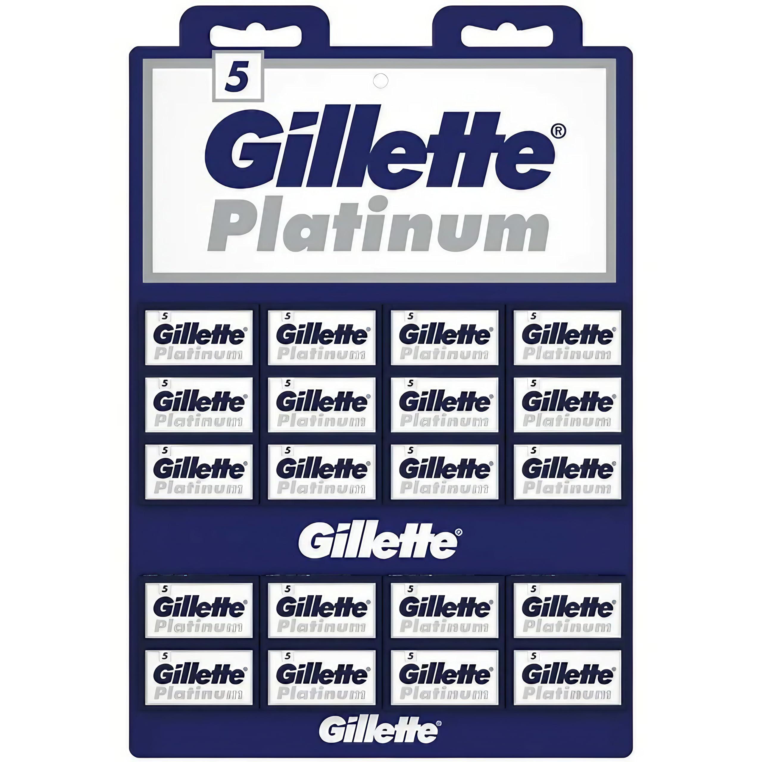Gillette, 100 Gillette Platinum Double Edge Safety Razor Blades on a display card, 20 dispnesers of 5 Blades