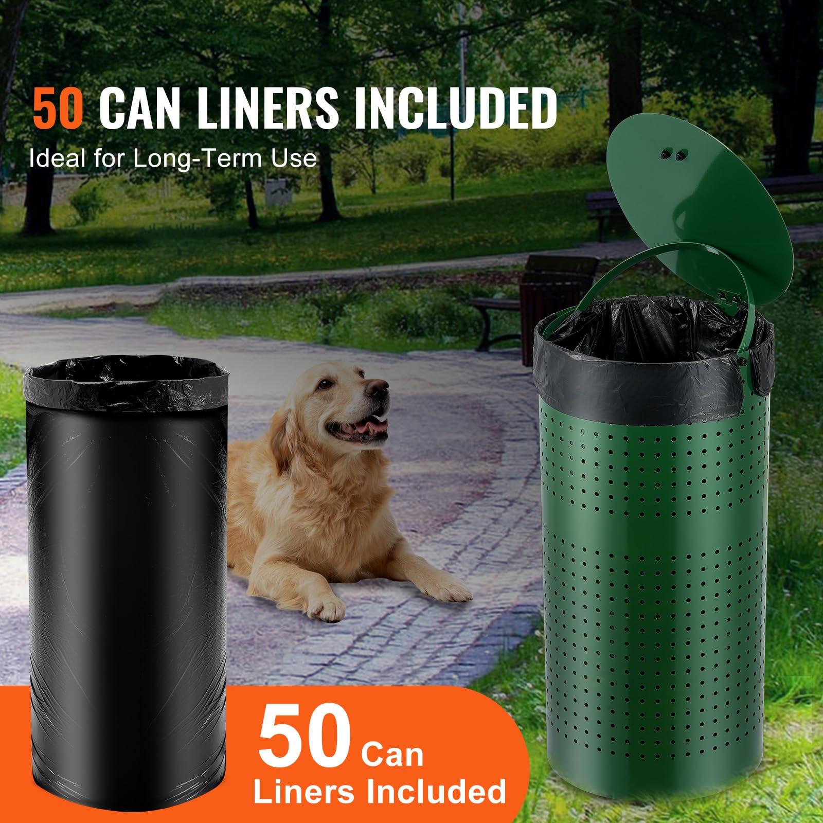 VEVOR Dog Poop Trash Can With 50 Liner Bags, 11.5 Gallons Outdoor Waste Bin With Lid & Liner Clip for Pet Waste Station, Disposal Container for Garden Backyard Park - Image 6