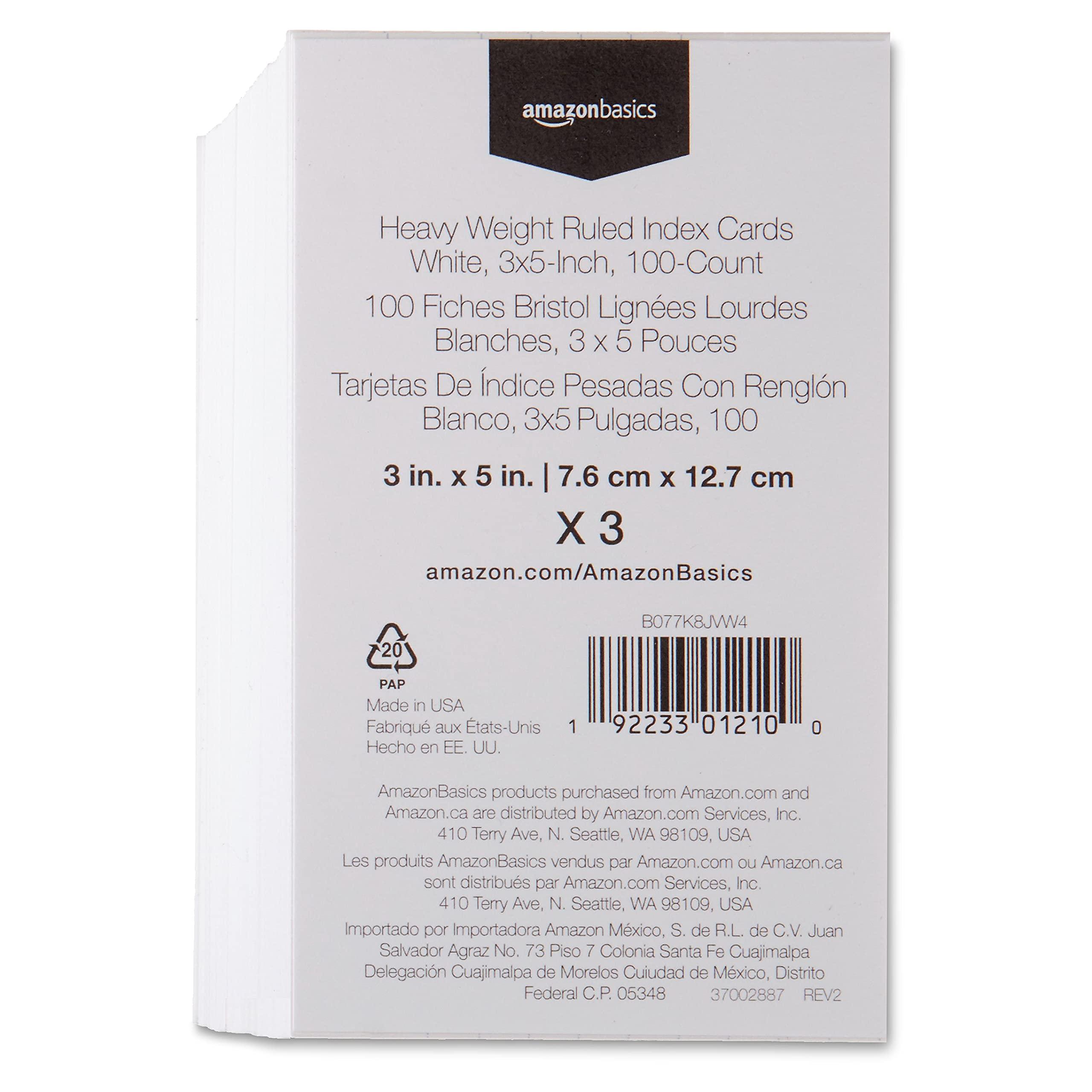 Amazon Basics Paper Flash Cards, Ruled Index Note Cards, Heavy Weight, White, 3 x 5 Inch Card, 300 Count, 100 Pack of 3 - Image 3