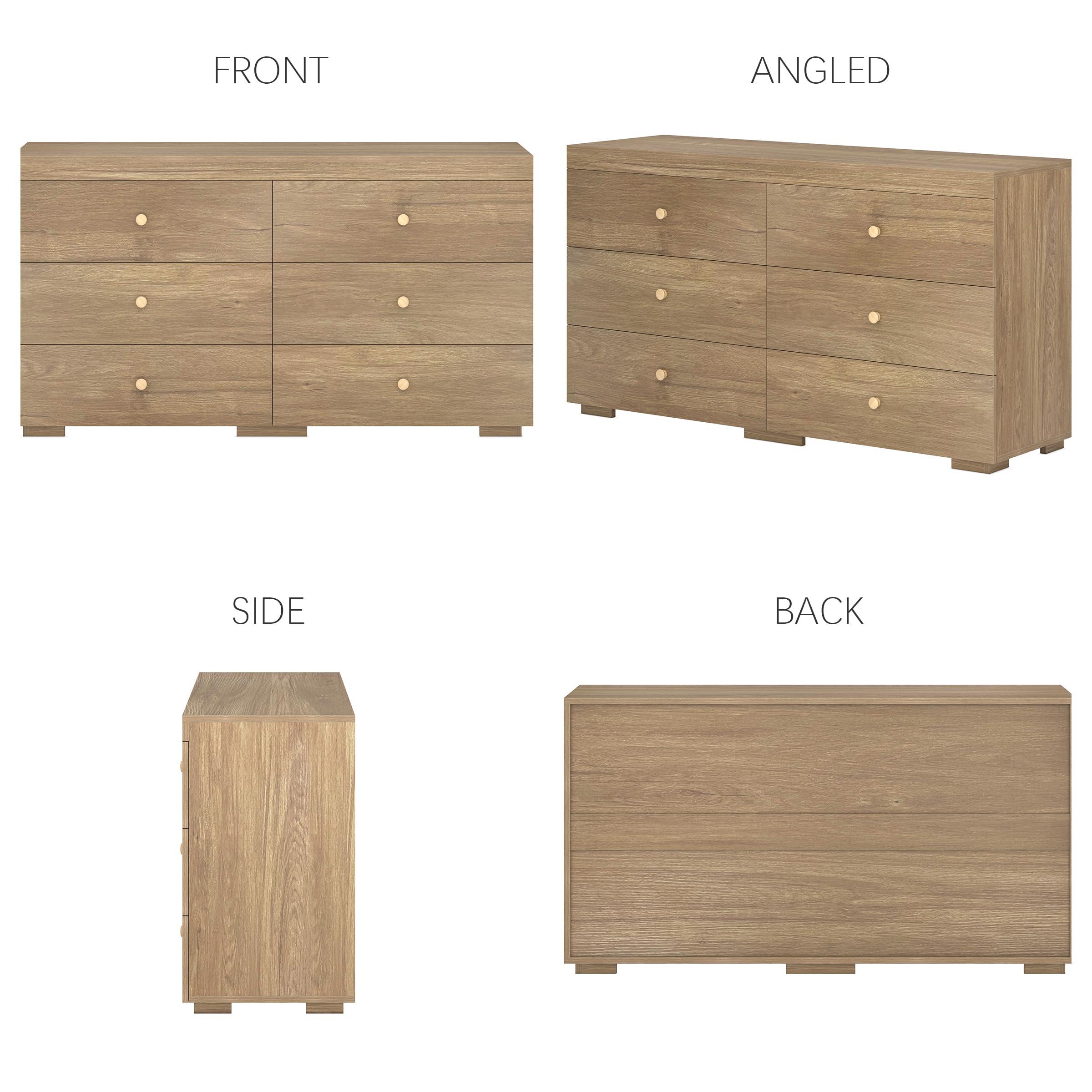 Zenflare Dresser for Bedroom 6 Drawer Wood Dresser 58.3" Wide, Large Chest of Drawers for Bedroom, Living Room, Hallway, Entryway, Modern TV Stand Drawer Organizer, Light Oak - Image 7