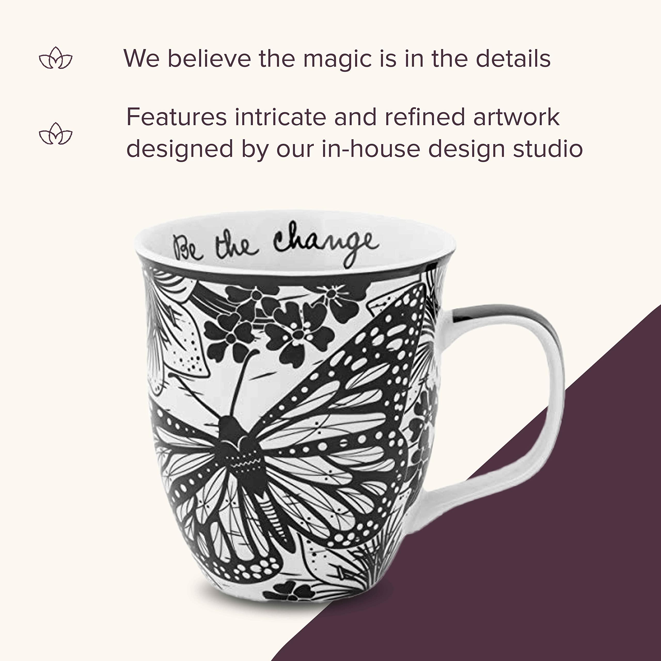 Karma Gifts 16 oz Black and White Boho Mug Butterfly - Cute Coffee and Tea Mug - Ceramic Coffee Mugs for Women and Men - Image 6