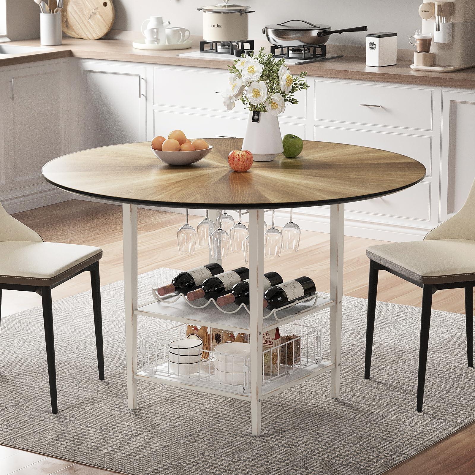 VFK 47 Inch Round Dining Table Set for 4-6 People, Large Farmhouse Kitchen Dining Table Set with Chairs and Storage Rack, Metal Base Round Table for Home Dining Room Living Room - Image 5