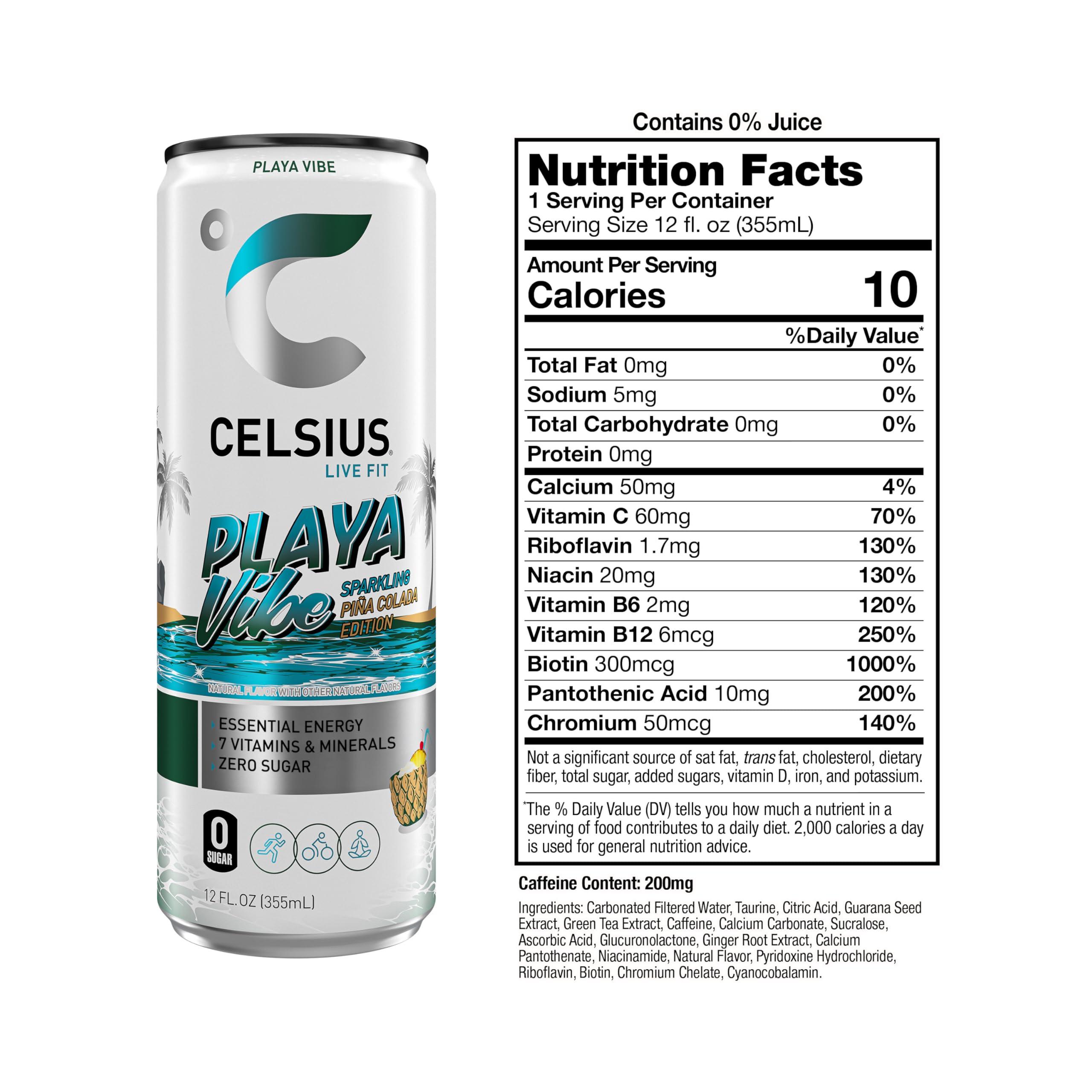 CELSIUS PLAYA VIBE™ Sparkling Pina Colada, Sugar Free Energy Drink, 12 Fl Oz (Pack of 12) - Image 3