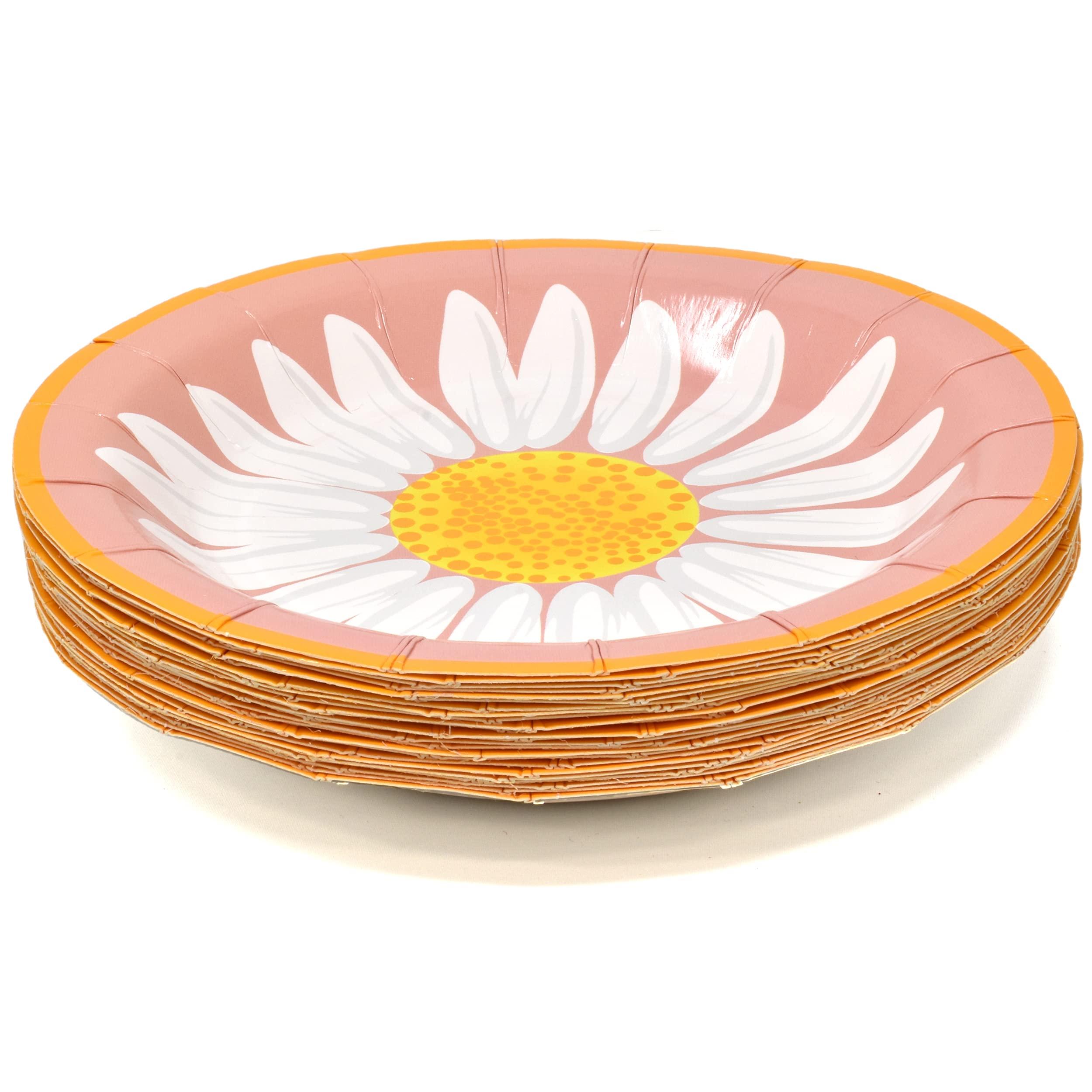 Gift Boutique Daisy Flower Party Supplies Tableware Set 9" 7" Paper Plates Cups Napkins Floral Summer Spring Groovy Birthday Disposable Dinnerware Serves 24 - Image 4