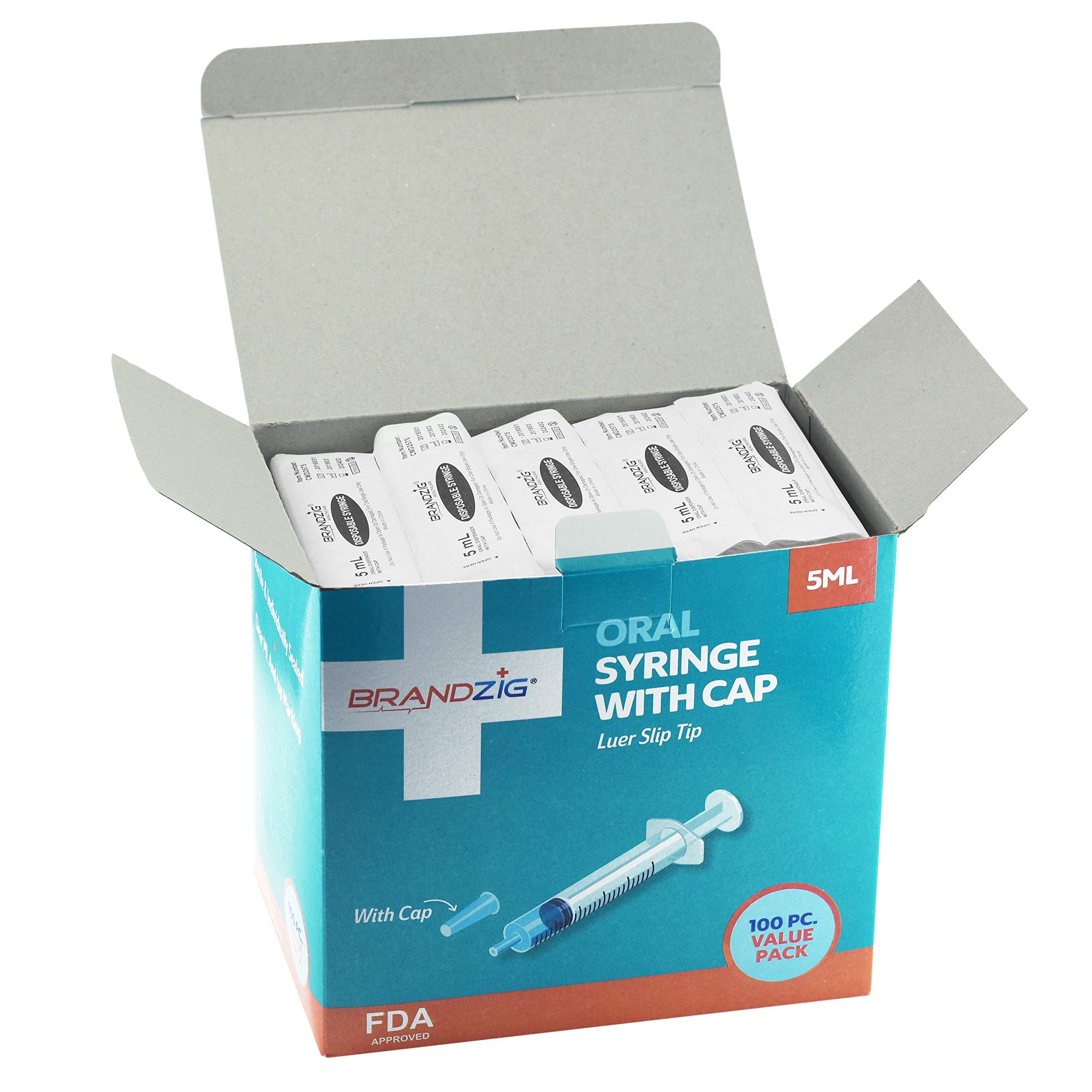 5ml Syringe With Cap (100 Pack) | Oral Dispenser Without Needle, Luer Slip Tip, | Individually Wrapped Medicine Dropper For Infants & Pets - Image 5