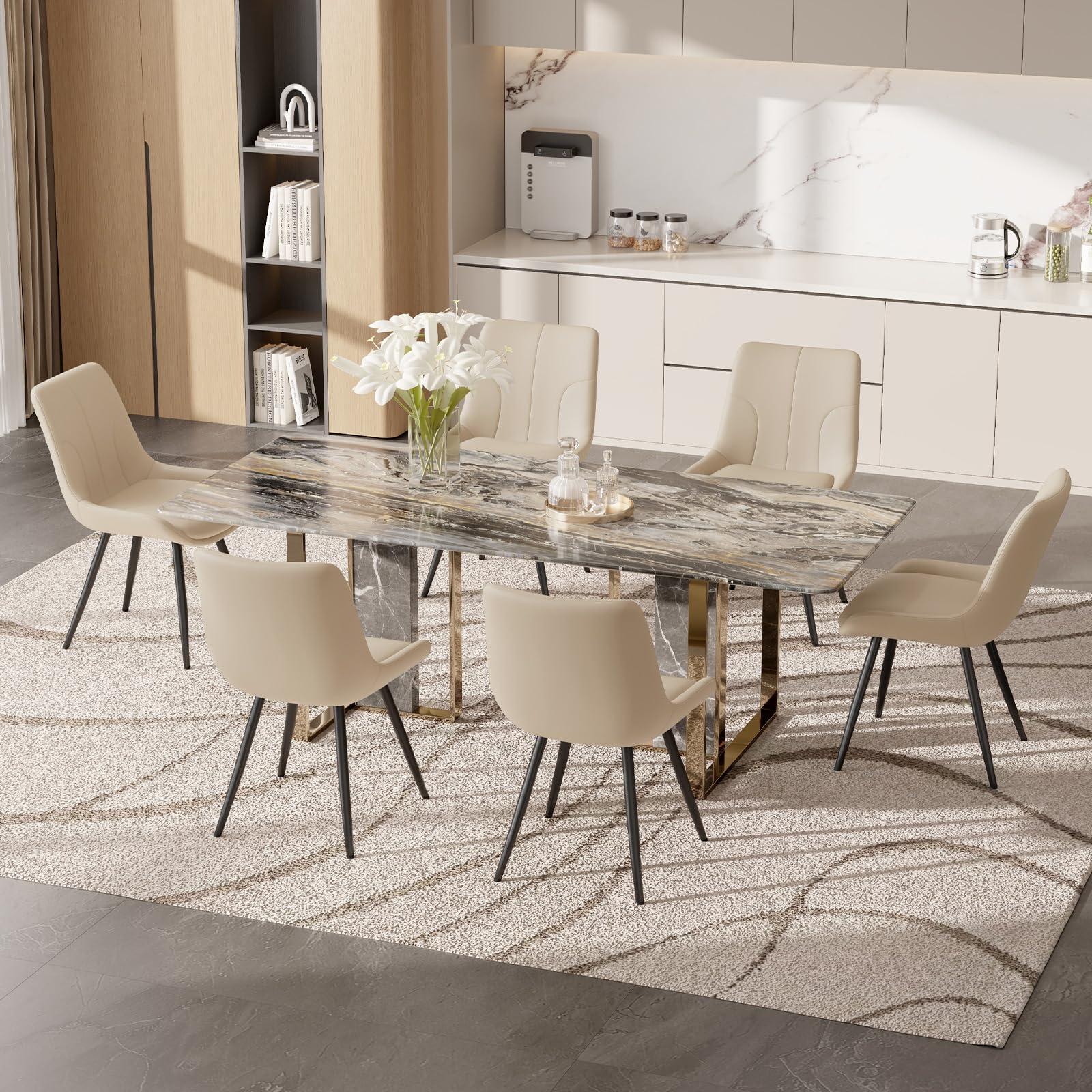 Daluvenix Upholstered Dining Chairs Set of 4, Modern Faux Leather Dining Room Chairs with Thick Cushion and Metal Legs, Kitchen Chairs with Back for Dining Room, Khaki - Image 7