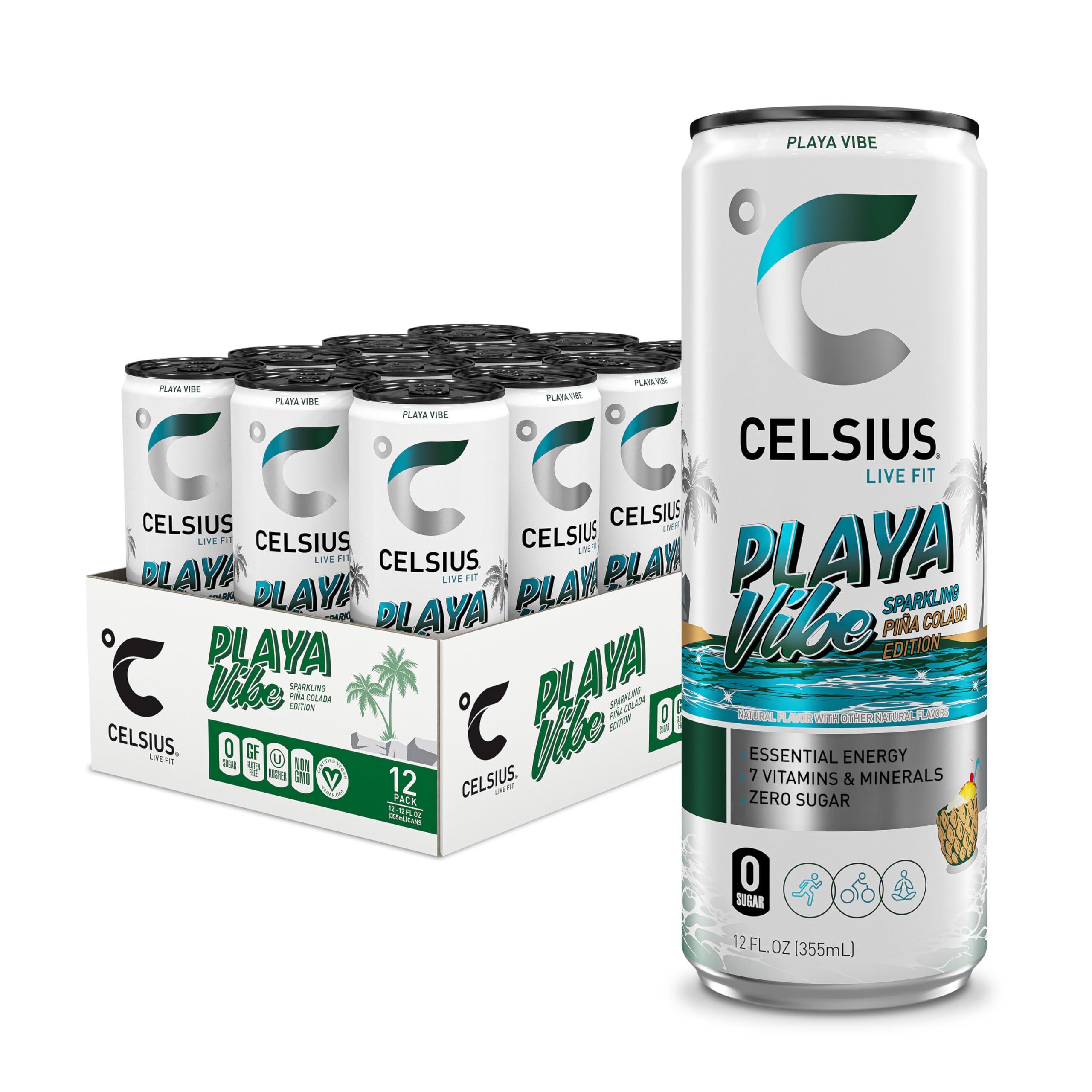 CELSIUS PLAYA VIBE™ Sparkling Pina Colada, Sugar Free Energy Drink, 12 Fl Oz (Pack of 12)
