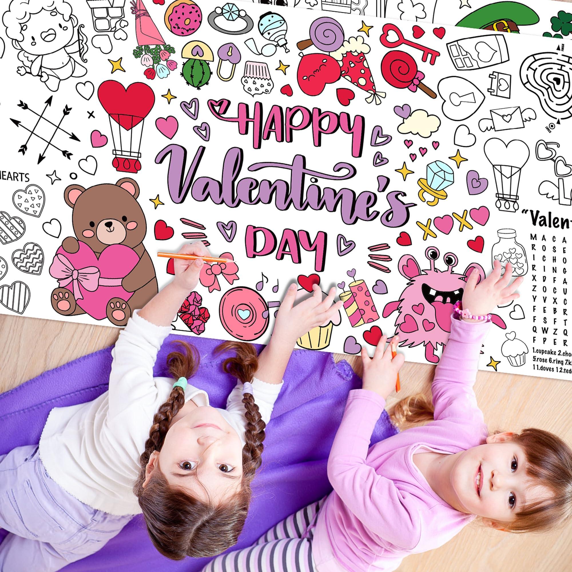 Dvbonike Jumbo Valentine's Day/St. Patrick's Day Coloring Activity Poster Party Decoration - 2Pcs Mini Game Color-in Paper 55.1 x 23.6 inch Blank Doodle Art Banner Home School Activity - Image 5