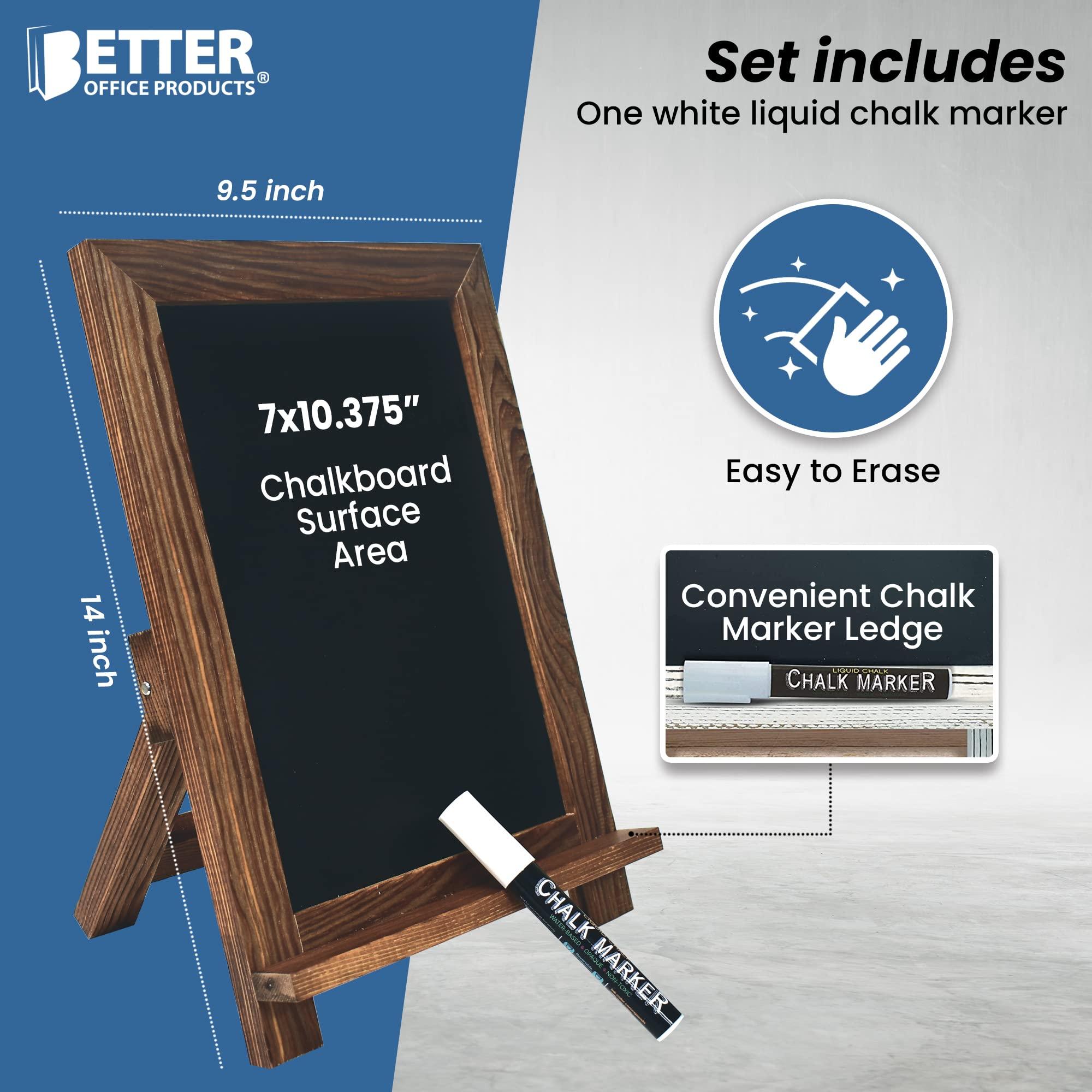 Better Office Products Framed Tabletop Chalkboard Sign, 9.5" x 14", Rustic Wood Frame, Small Magnetic Chalkboard, Built-in Ledge and Folding Stand, One White Chalk Marker Included,(Rustic Brown) - Image 3