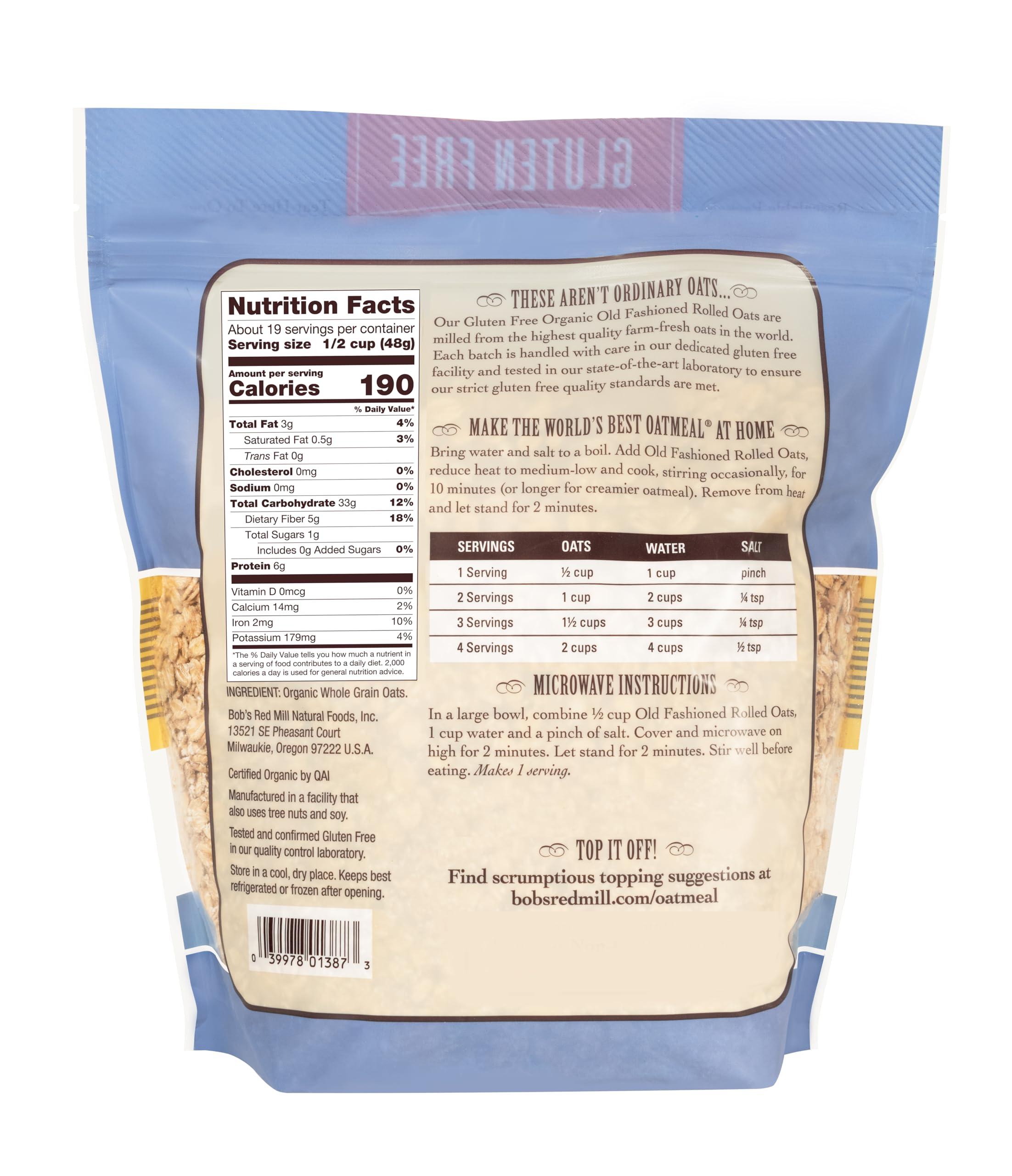 Bob's Red Mill Gluten Free Organic Old Fashioned Rolled Oats, 32oz (Pack of 4) - Non GMO, Whole Grain, Vegan, Kosher - Image 2