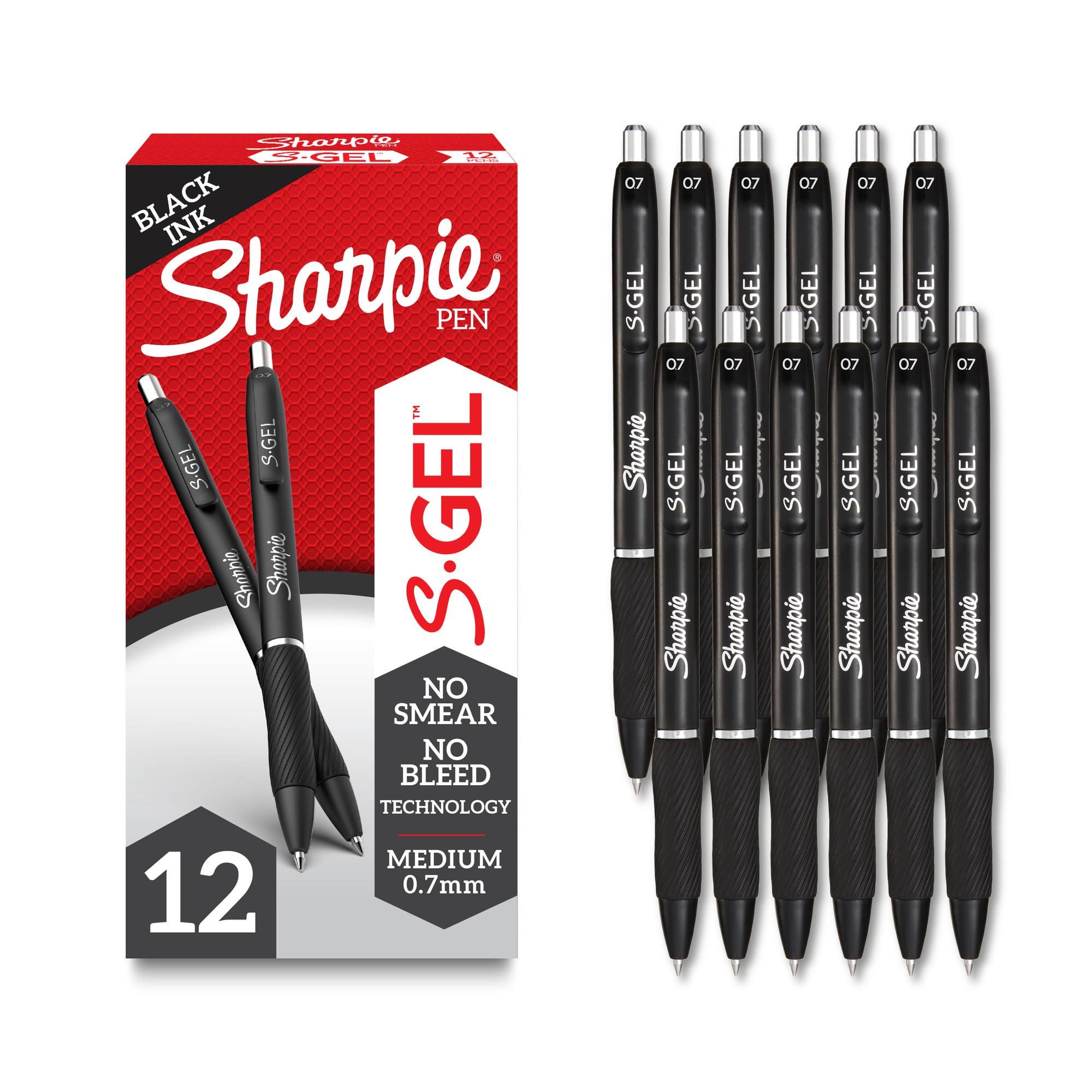 Sharpie S-Gel Gel Pens Drawing Pens Gel Ink For Journaling Writing Coloring Medium Point (0.7Mm) Black Barrel Black Ink 12 Count