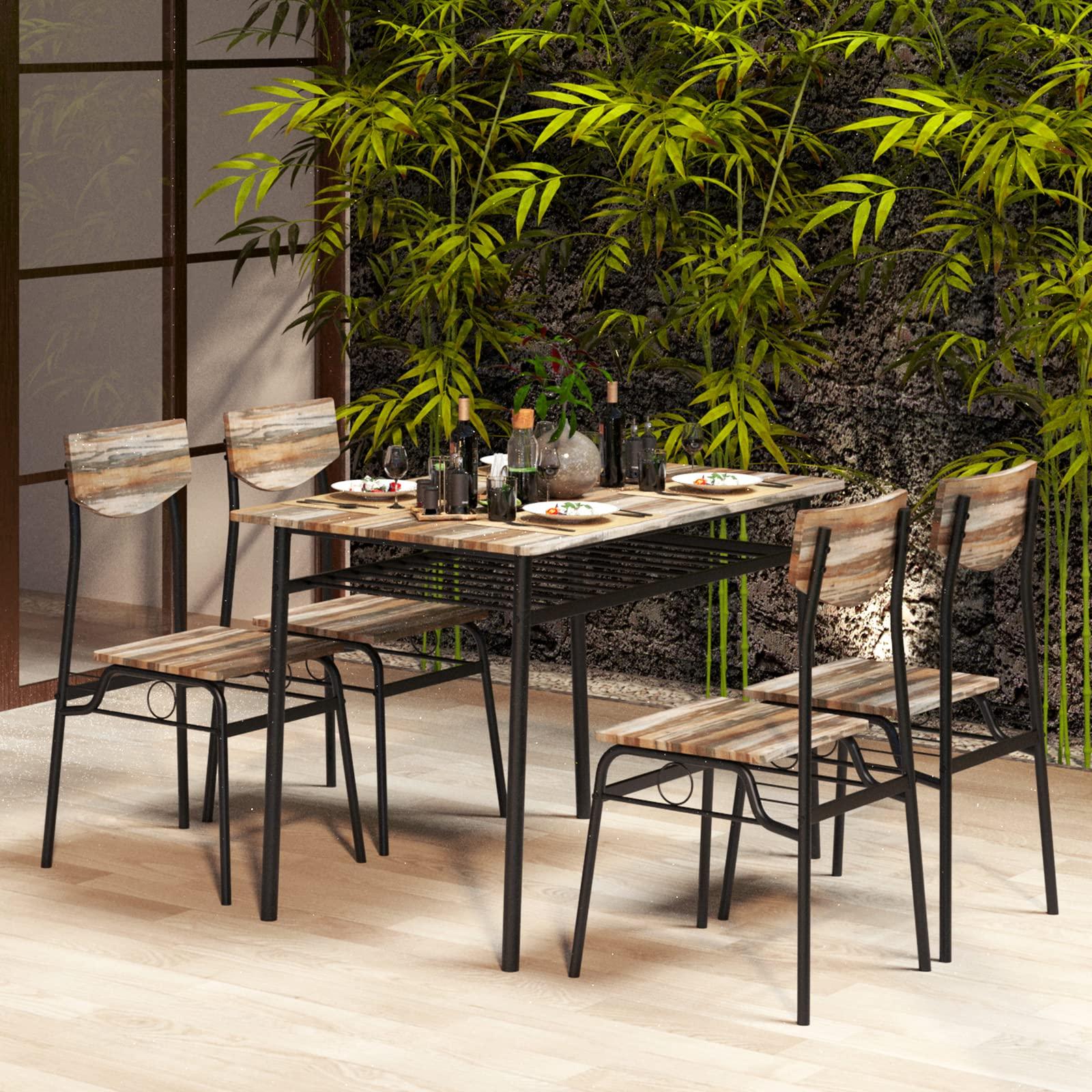 soges 5 Piece Dining Table Set for 4 Person, Kitchen Dinette Sets with 4 Chairs, Kitchen Table and 4 Chair Set with Storage Rack, Modern Dining Room Set with Wooden Top and Metal Legs - Image 4