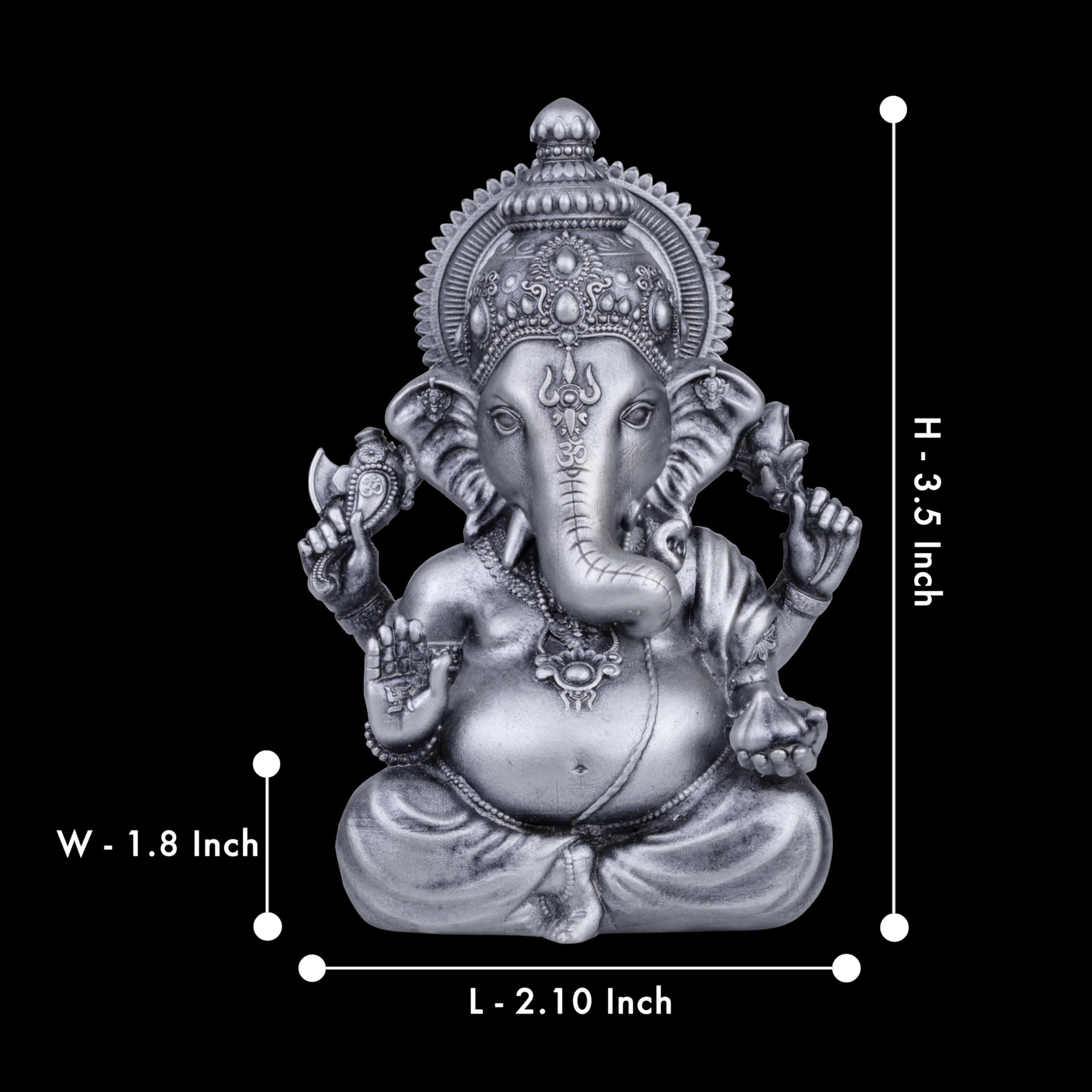 Artarium Ganesha Statue for Car Dashboard Marble and Resin Vighnaharta Ganesha Idol Home Decor Item Ganesh Murti Statue for Gift (Silver) Height -3.5 inch - Image 2