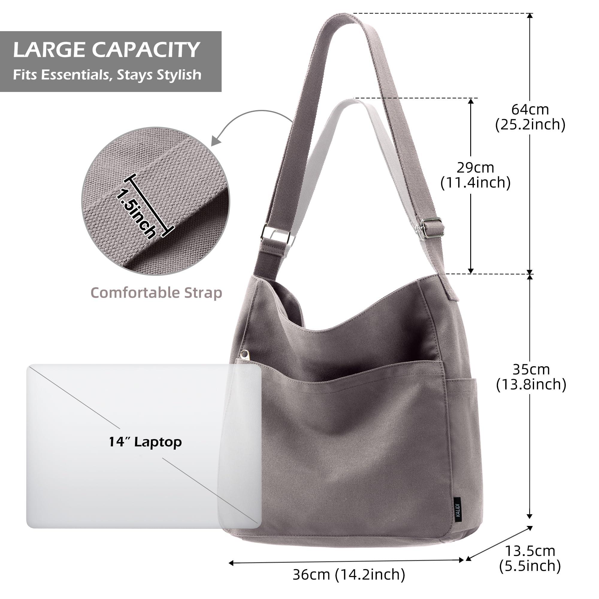 KALIDI Canvas Tote Bag Large Hobo Crossbody Shoulder Handbag Zipper Messenger Bag for Women or Men Casual College Work - Image 7