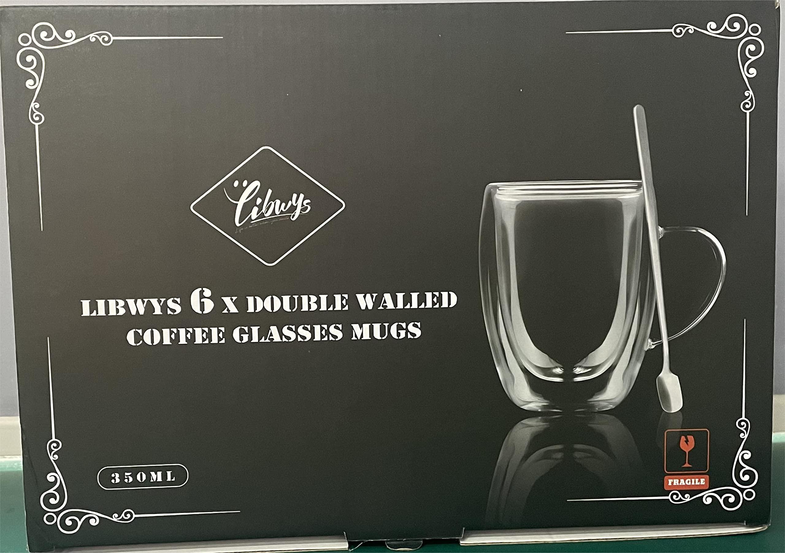 LIBWYS 6 Pack Double Walled Coffee Cups Glasses Mugs, 12oz Espresso Cappuccino Latte Tea Cups with Handle, Heat Resistant Borosilicate Clear Glasses 350ml - Image 7