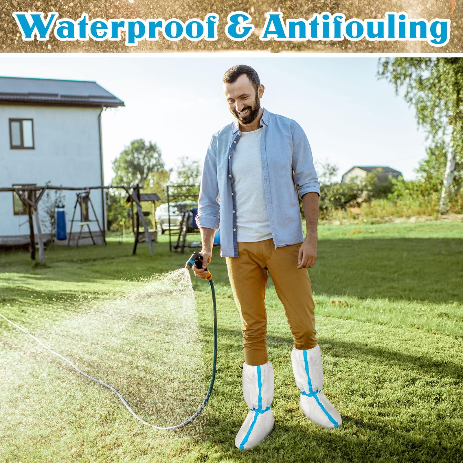 Heentan 16 Pieces Disposable Boot and Shoe Covers Plastic Long Boot Covers Waterproof Rain Shoe for Men and Women, White - Image 4