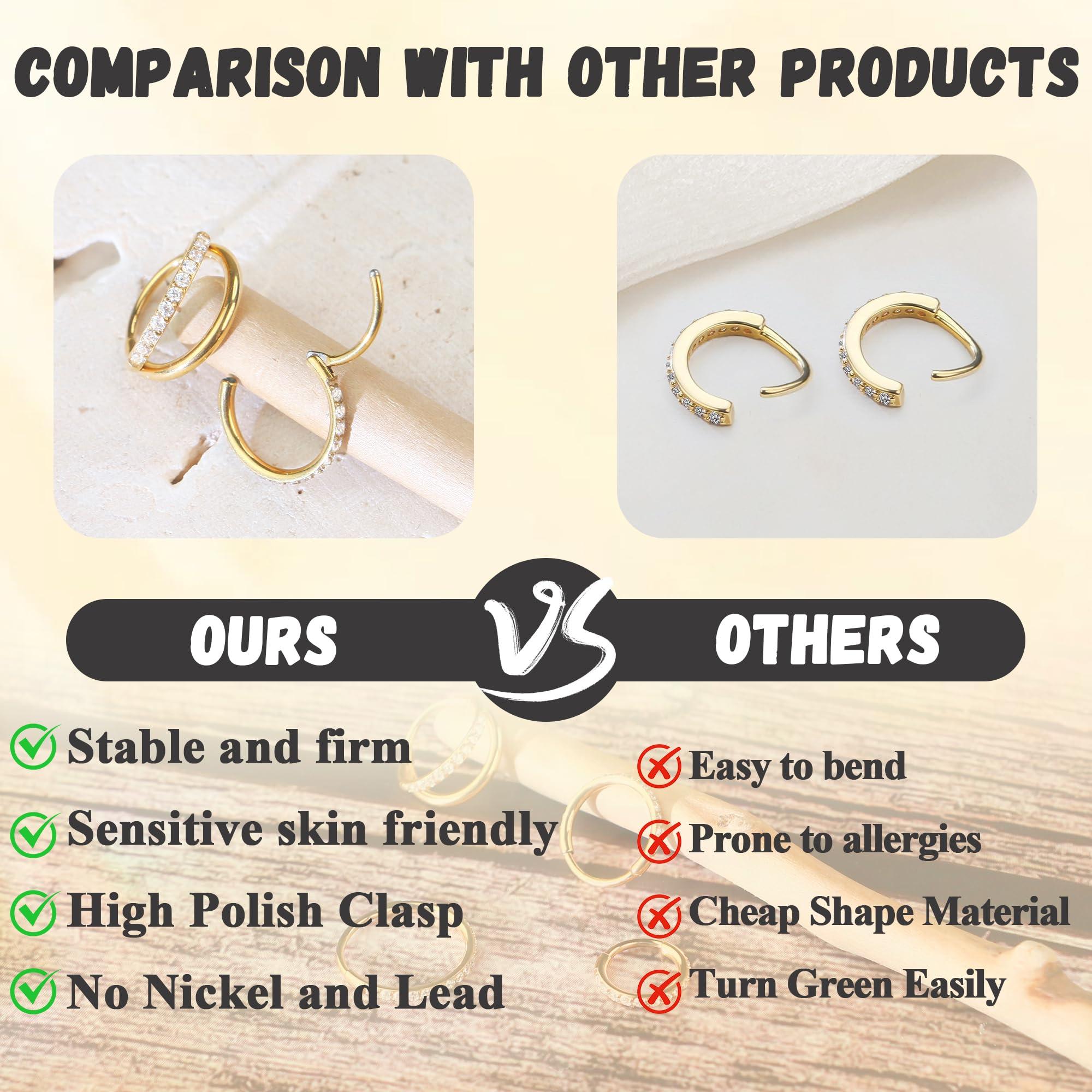SmileBelle 14K Gold Hinged Nose Rings Hoop for Women 20G, 316L Surgical Steel Clicker Septum Ring, Hoop Huggie Earring for Upper Lobe Cartilage Helix Piercing Jewelry (8mm, 6mm,10mm) - Image 7