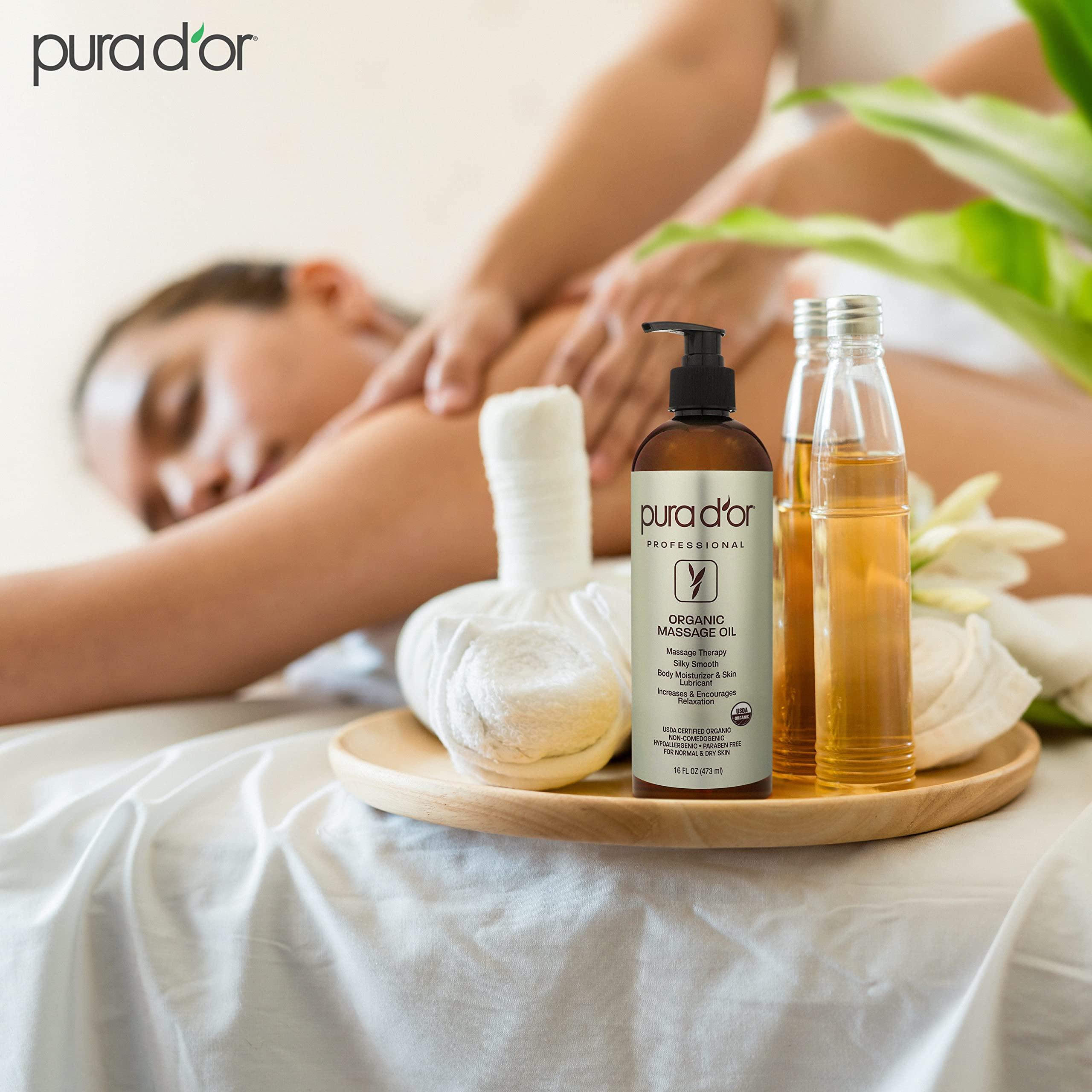 PURA D'OR 16 Oz Organic Massage Therapy Oil USDA Certified Almond, Apricot, Argan, Ginger, Jojoba, Lavender Oils for Silky & Softer Skin, Body Moisturizer & Skin Lubricant - Image 5