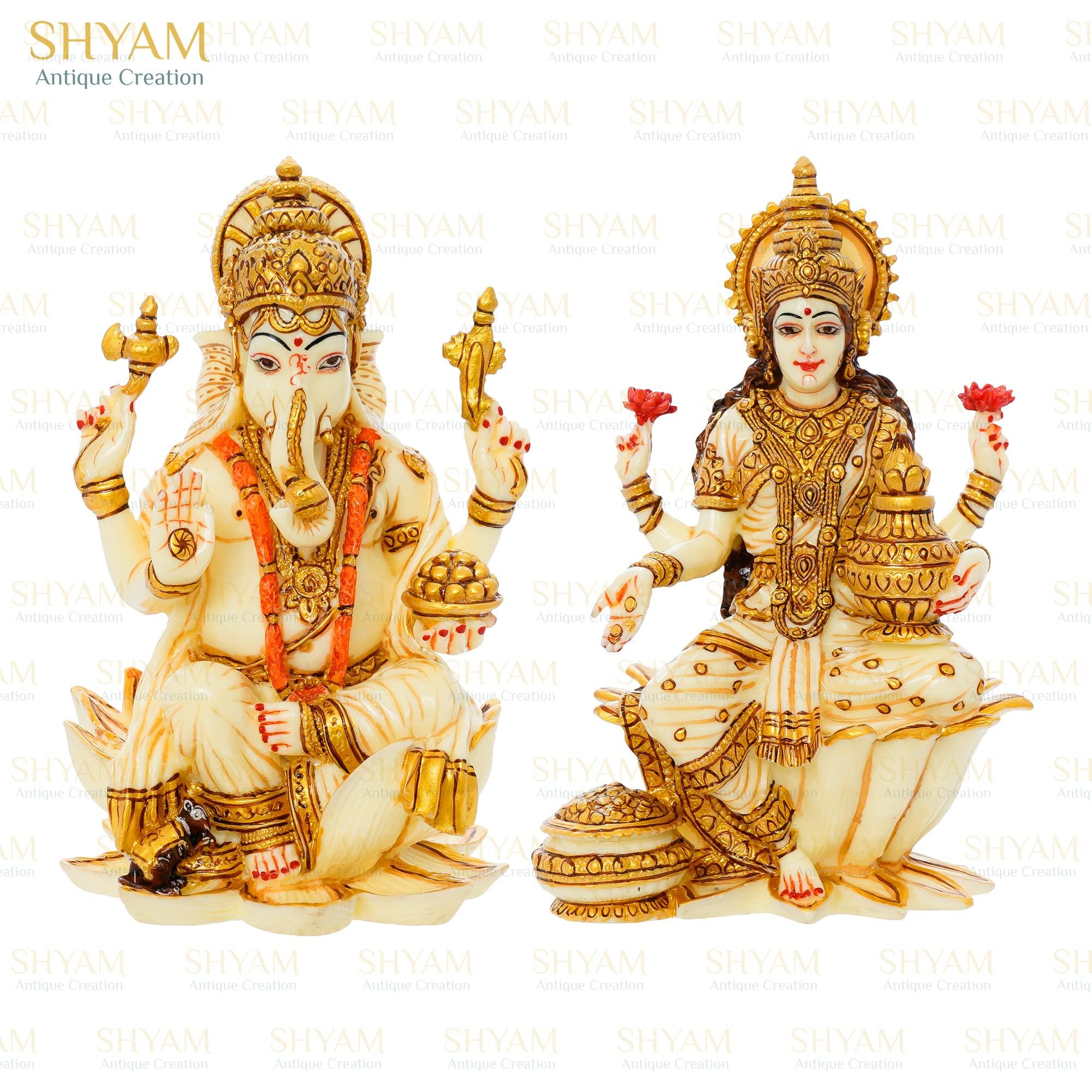 Shyam Antique Creation Ganesh Laxmi Idol Goddes Lakshmi Statue Ganesha Sculpture Pair of murti Figurine for Diwali Pooja/puja, Off-white, 7'' Tall, 10'' Long, 4.5'' Depth (SACM29092111) - Image 3