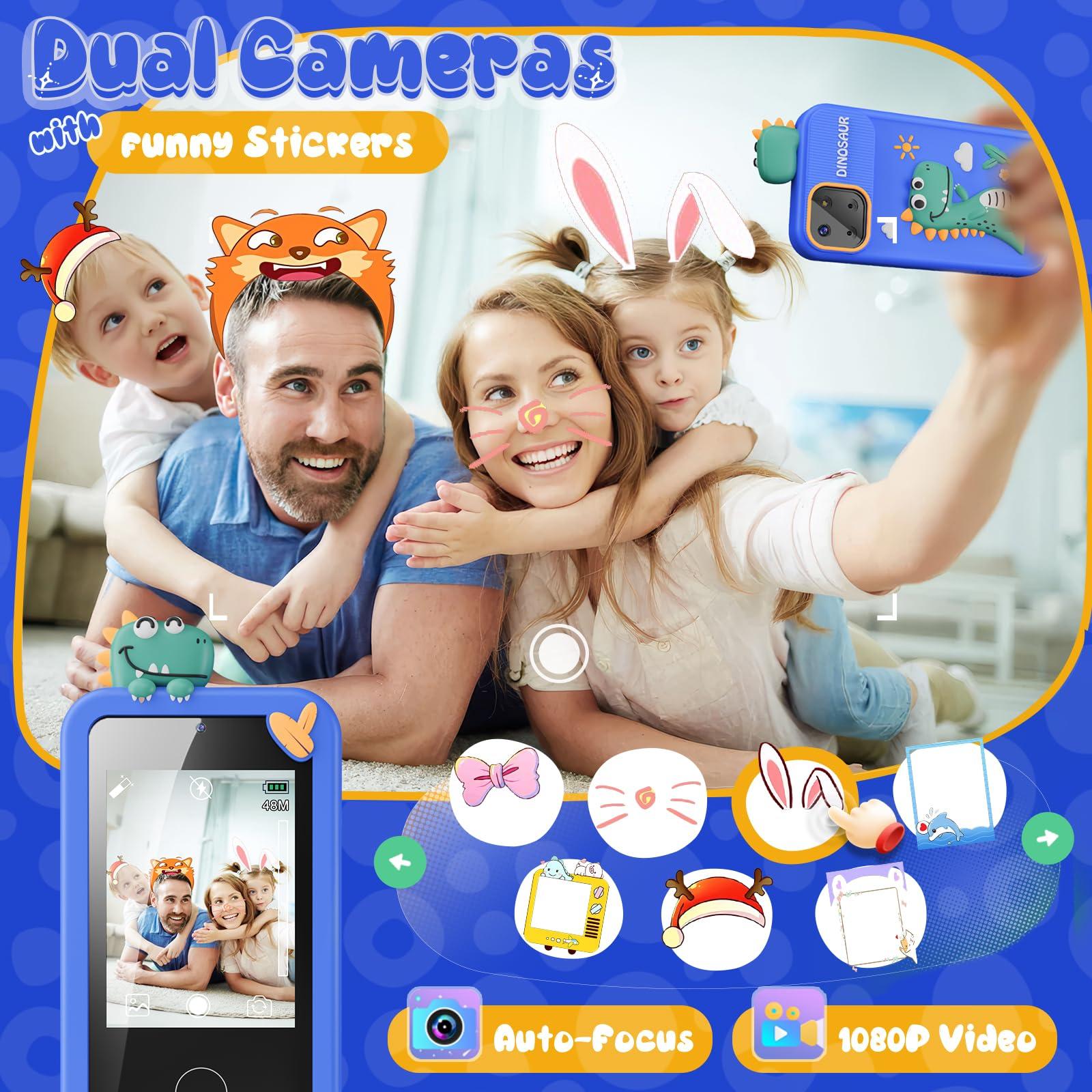 Luyiilo Kids Smart Phone Toys for Boys,Dinosaurs Gift Toys for Boys Ages 3-9 Christmas Birthday Gifts Mini Smart Phone Toys With 2.8" Touchscreen 16 Learning Games Dual Camera Music Player, 8G SD Card - Image 3