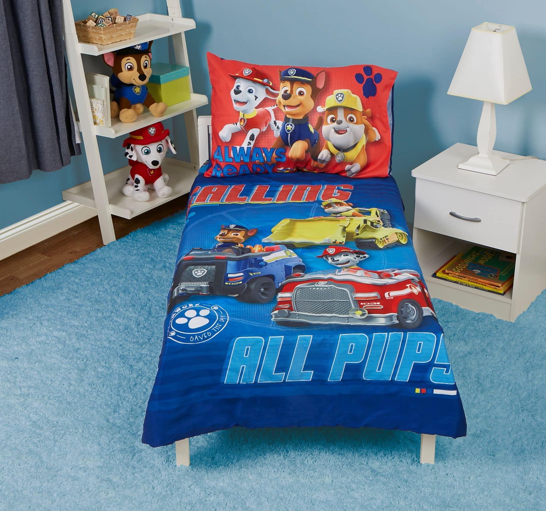 Paw Patrol Calling All Pups 4 Piece Toddler Bedding Set – Includes Comforter, Sheet Set – Fitted + Top Sheet + Reversible Pillowcase for Boys Bed, Blue - Image 8