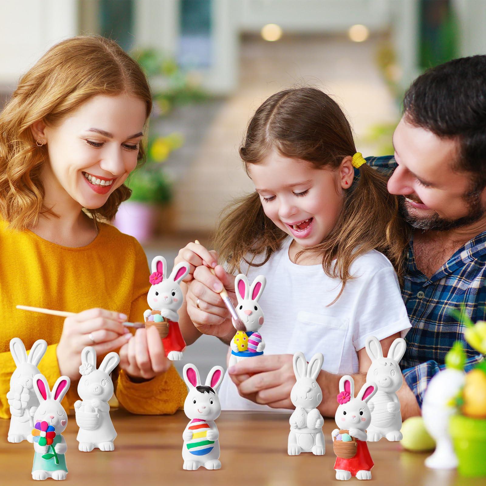 Zubebe 12 Pcs Ready to Paint Your Own Easter Bunny Figurines 5.1 Inch 3D Unpainted Blank Ceramics to Paint Bunny Statues Large DIY Arts Crafts Rabbit Ceramic Figurines for Easter Day Decor, 4 Styles - Image 6