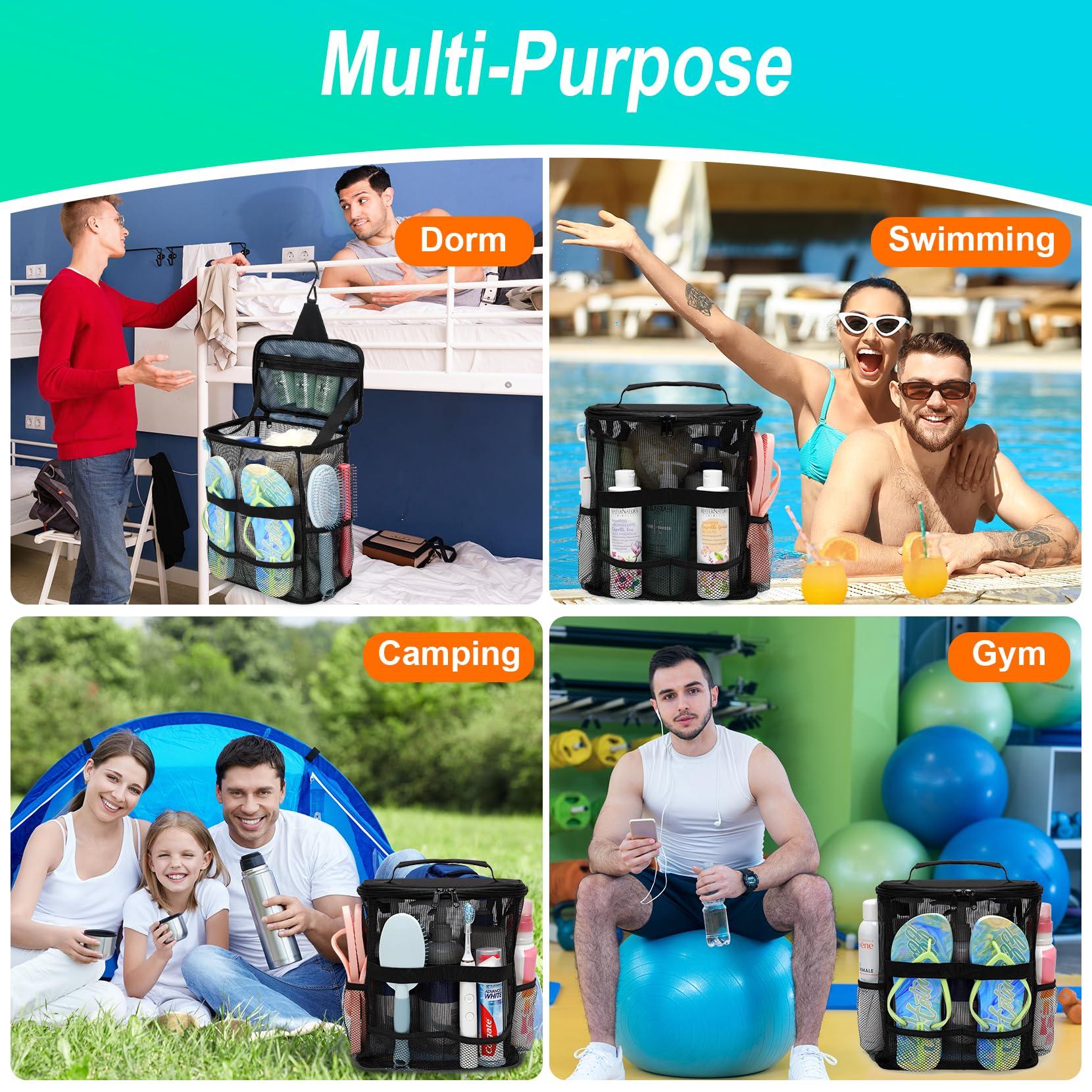 Dorm Room Essentials for Guys Girls Boys, Quick Dry Mesh Shower Caddy Portable, Large Capacity Shower Bag with Hanging Hook, Bathroom, Gym, Swimming, Travel, Beach, Camping, College Student Essentials - Image 9
