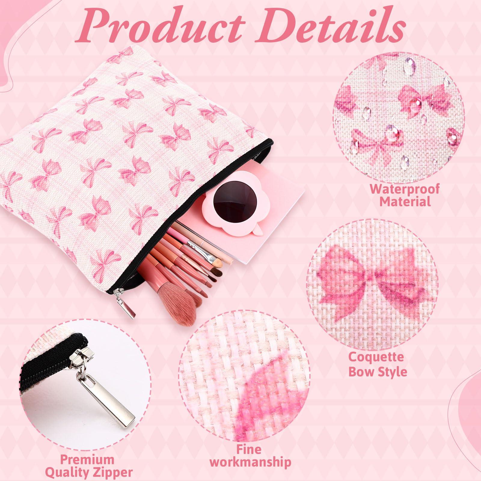 Kacctyen 6 Pack Pink Coquette Bow Makeup Bag Preppy Cosmetic Bags Zipper Pouch Travel Toiletry Bag Pink Trendy Pouch Bag Gift for Coquette Birthday Paty Favor Girls Travel Storage Accessories - Image 4