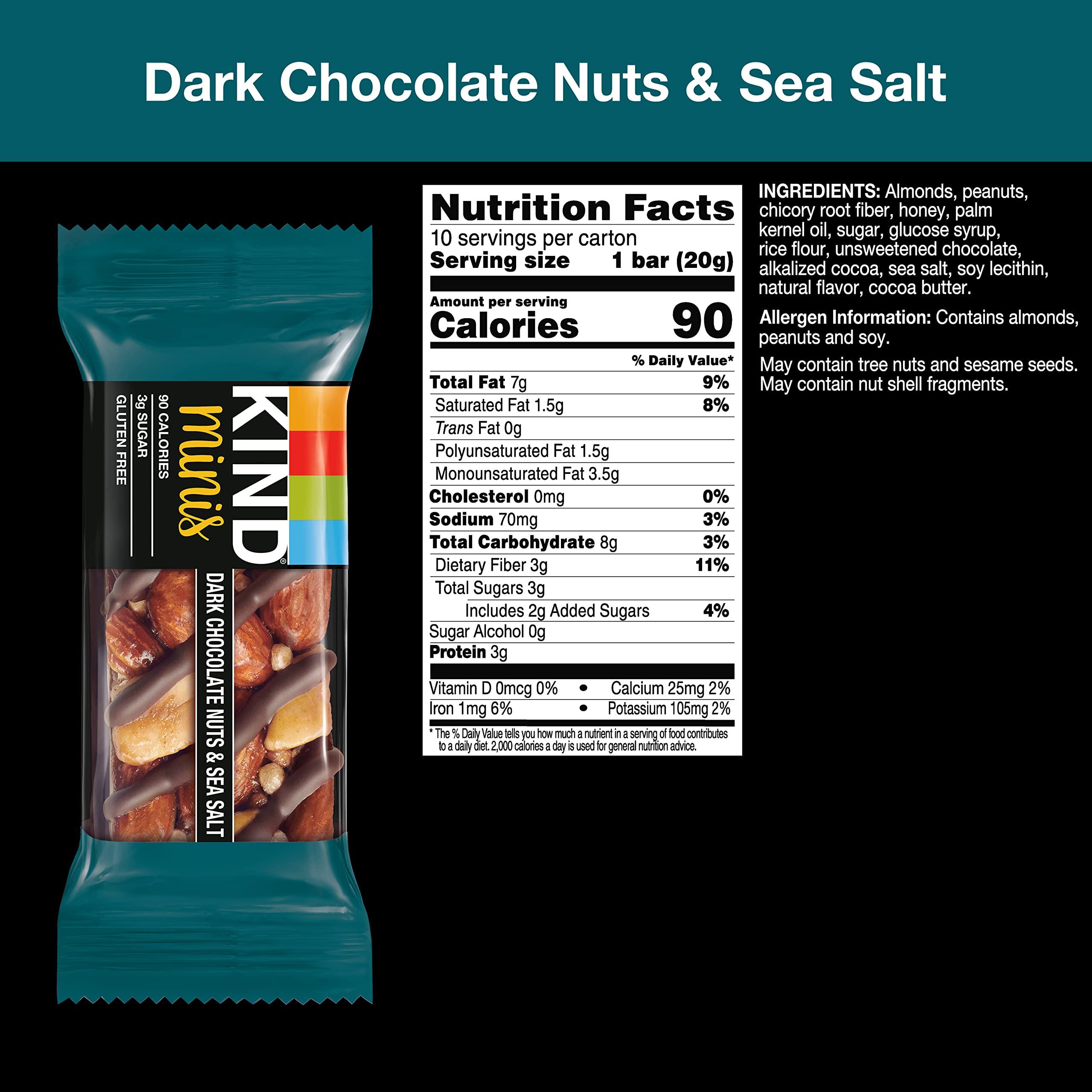 KIND Minis, Dark Chocolate Nuts & Sea Salt, Healthy Snacks, Gluten Free, Low Calorie Snacks, Low Sugar, 10 Count - Image 2