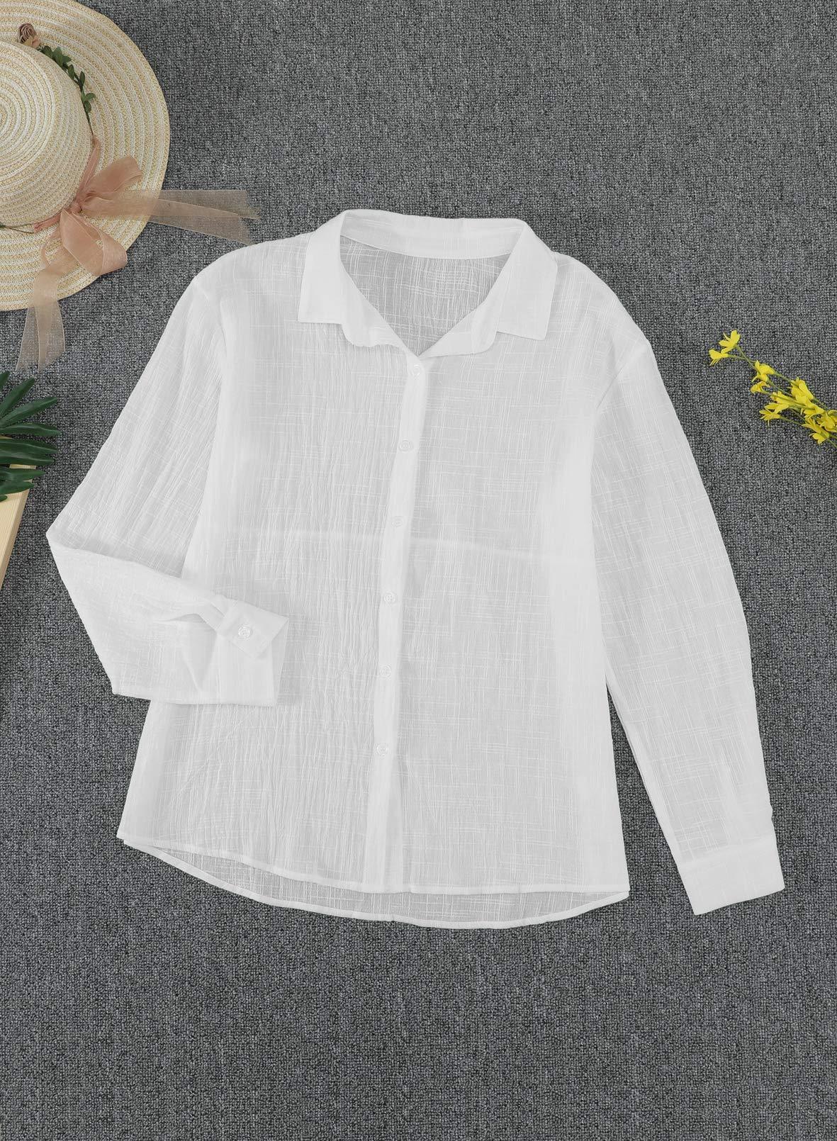 Astylish Womens V Neck Roll up Sleeve Button Down Blouses Tops - Image 4