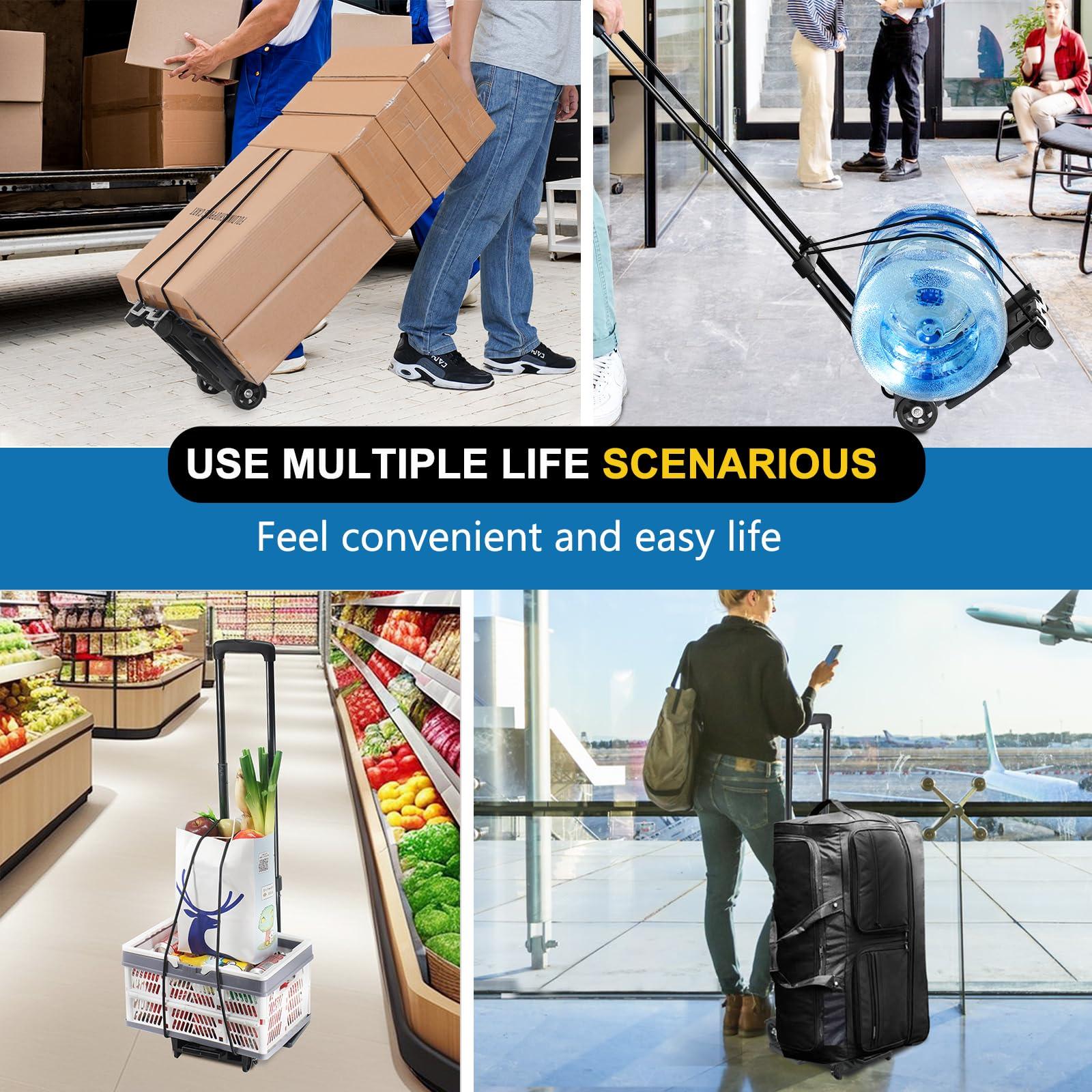 Folding Hand Truck Trolley Dolly, Folding Cart Small Trolley Dolly with Wheels, Lightweight Utility Dolly Expandable Baseplate Small Backpack Portable Luggage Cart for Airport Travel - Image 6
