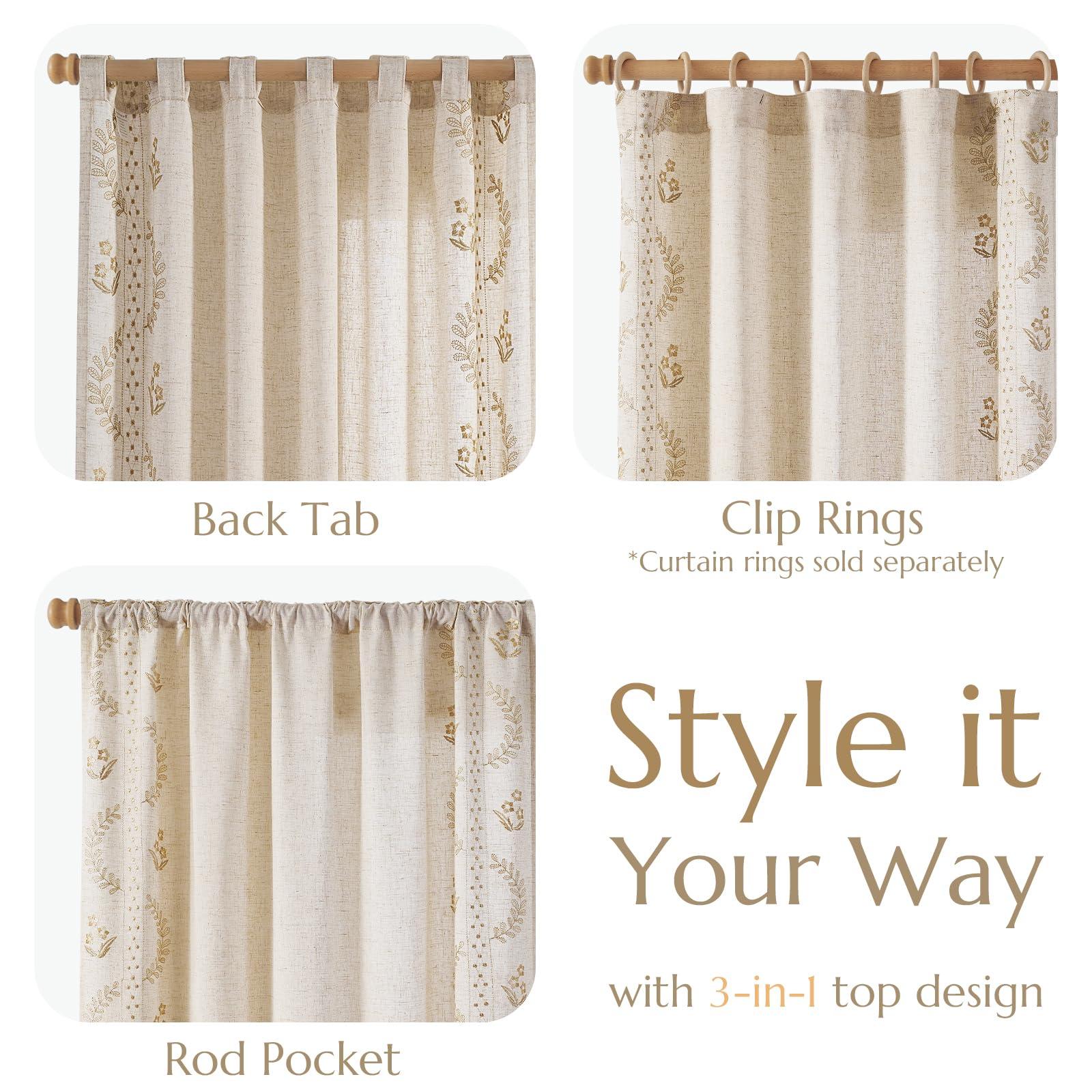 jinchan Linen Curtains for Bedroom Floral Curtains 84 Inch Length Linen Blend Beige Embroidered Drapes Farmhouse Flower Patterned Drapes for Living Room Window Treatments Set 2 Panels - Image 5