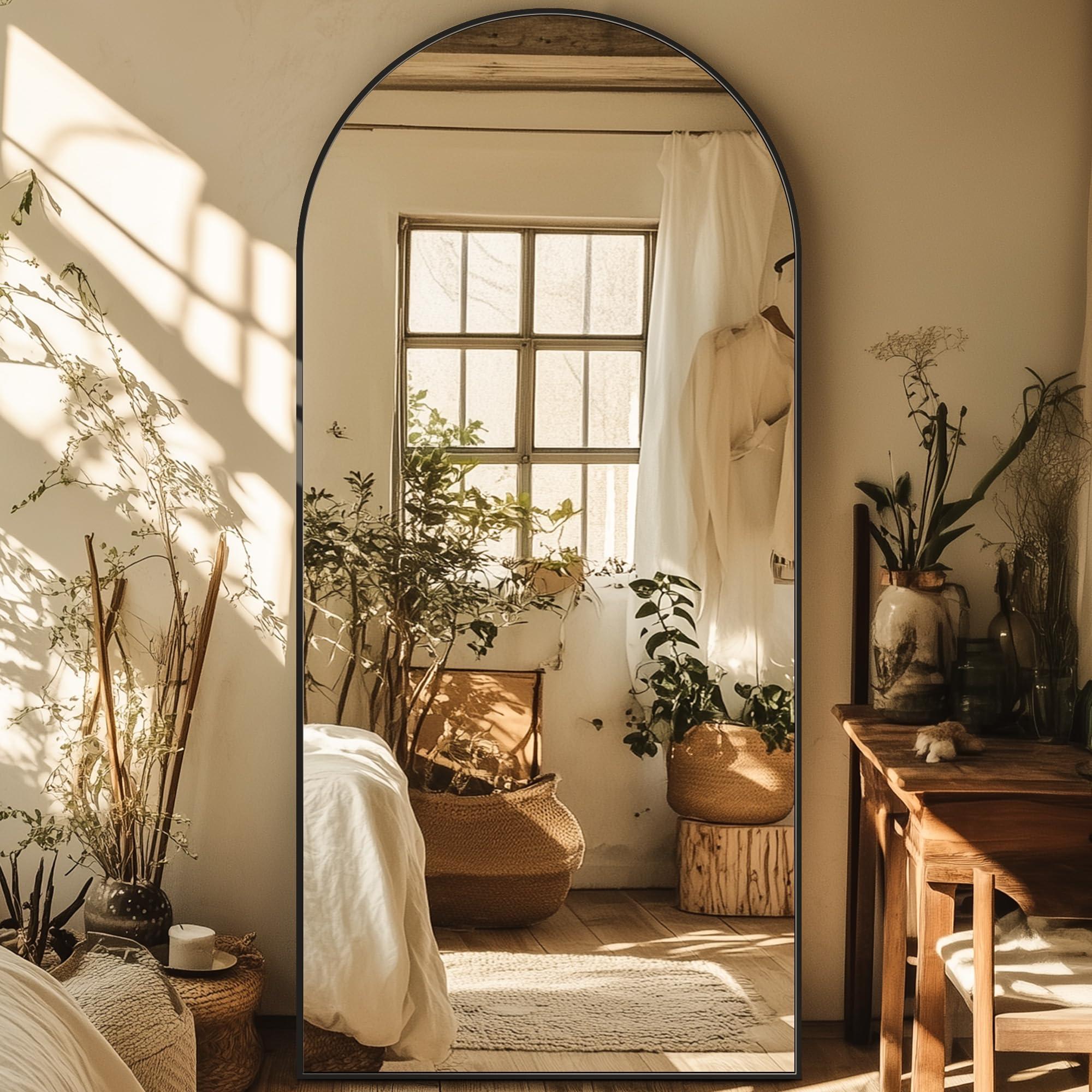 Full Length Mirror, 76"x34" Oversized Arched Mirror Large Standing Mirrors, Tall Mirrors Body Floor Mirror Wall Mirror Hanging Mirrors for Bedroom Living Room Aluminum Frame,Black