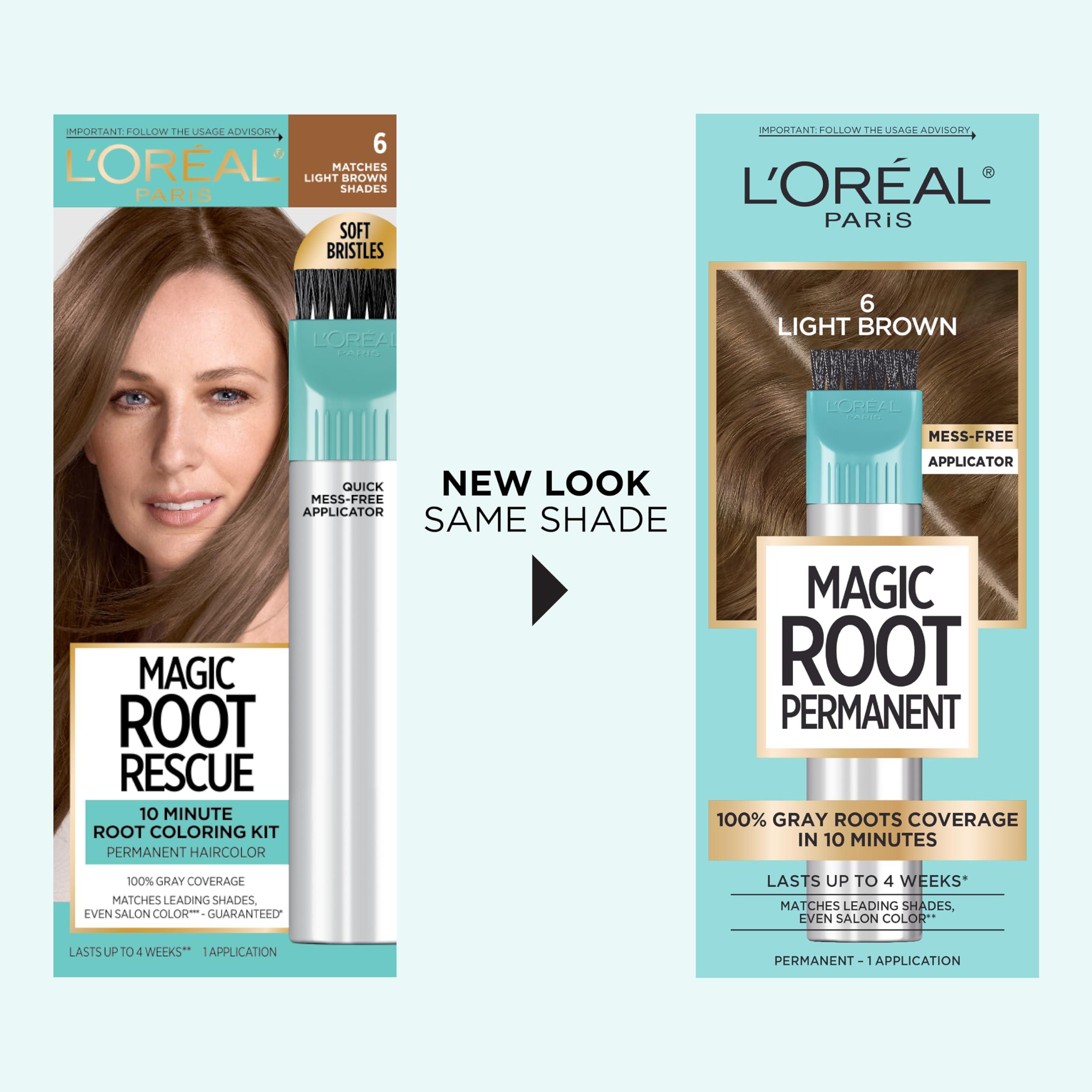L’Oréal Paris Magic Root Permanent Hair Color, 10 Minute Hair Dye Kit to Rescue Roots with 100% Gray Hair Coverage, 6 Light Brown, 2 Pack (Packaging May Vary) - Image 2