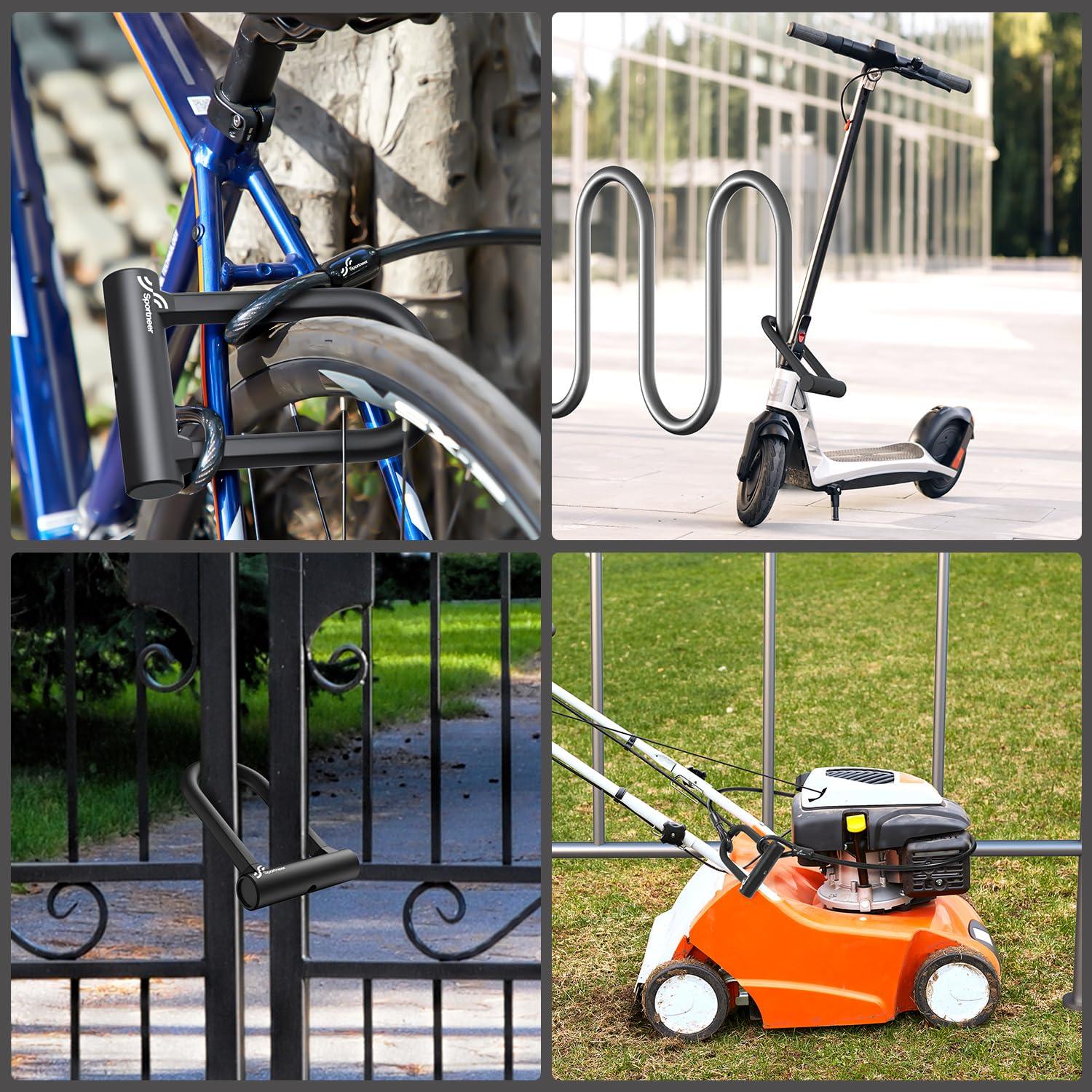 Sportneer Bike Lock: Heavy Duty Anti Theft Bike U Lock with 5ft Security Steel Cable - 17mm Shackle Bicycle U-Locks with Keys & Sturdy Mounting Bracket for Road, Mountain, Electric & Folding Bike - Image 6