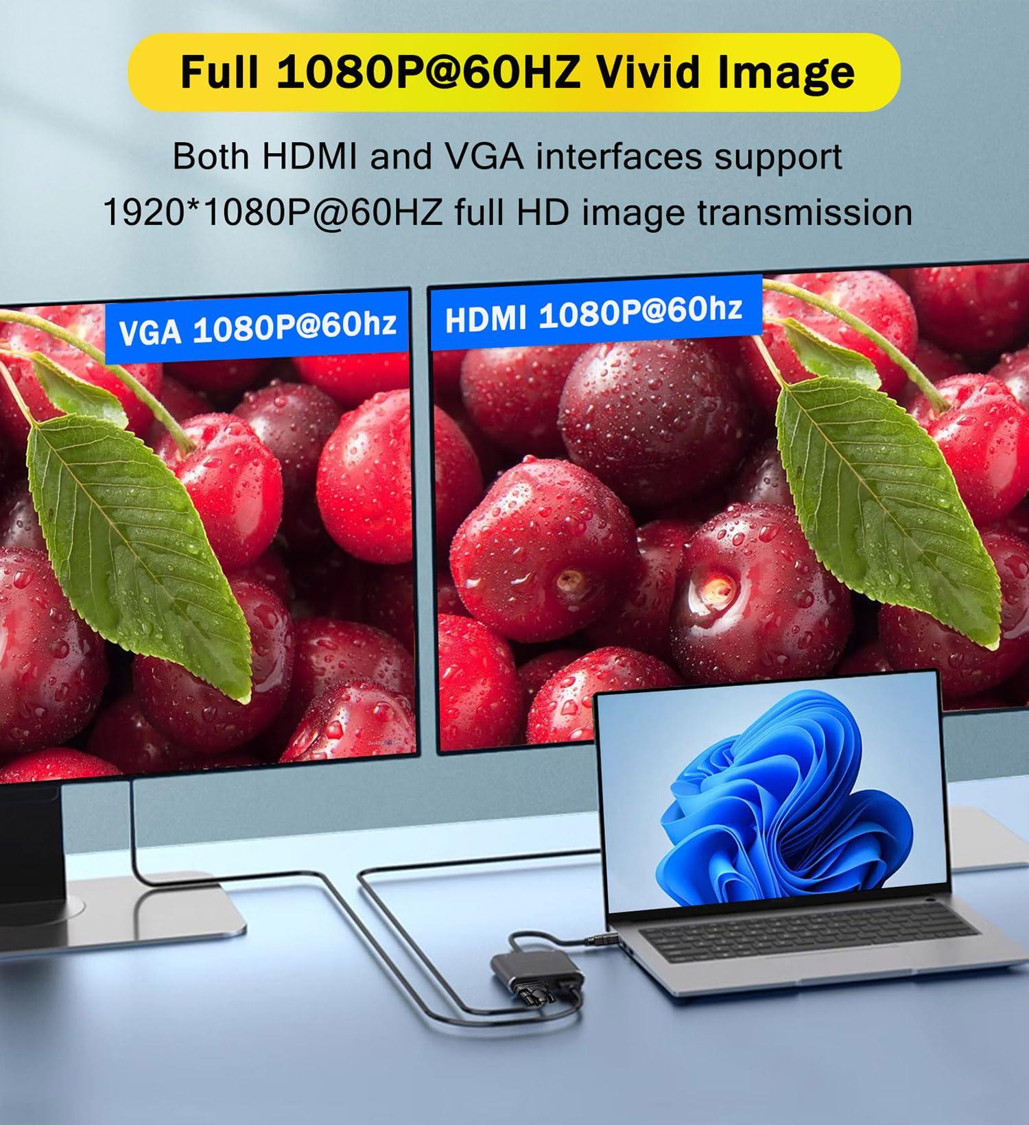 AKWOR HDMI to VGA+HDMI Adapter for Dual Monitor, HDMI to VGA & HDMI Splitter 2-in-1,1080P@60HZ Full HD Display Video Converter Compaitble with Windows/Mac Os/Linux, Plug & Play - Image 3