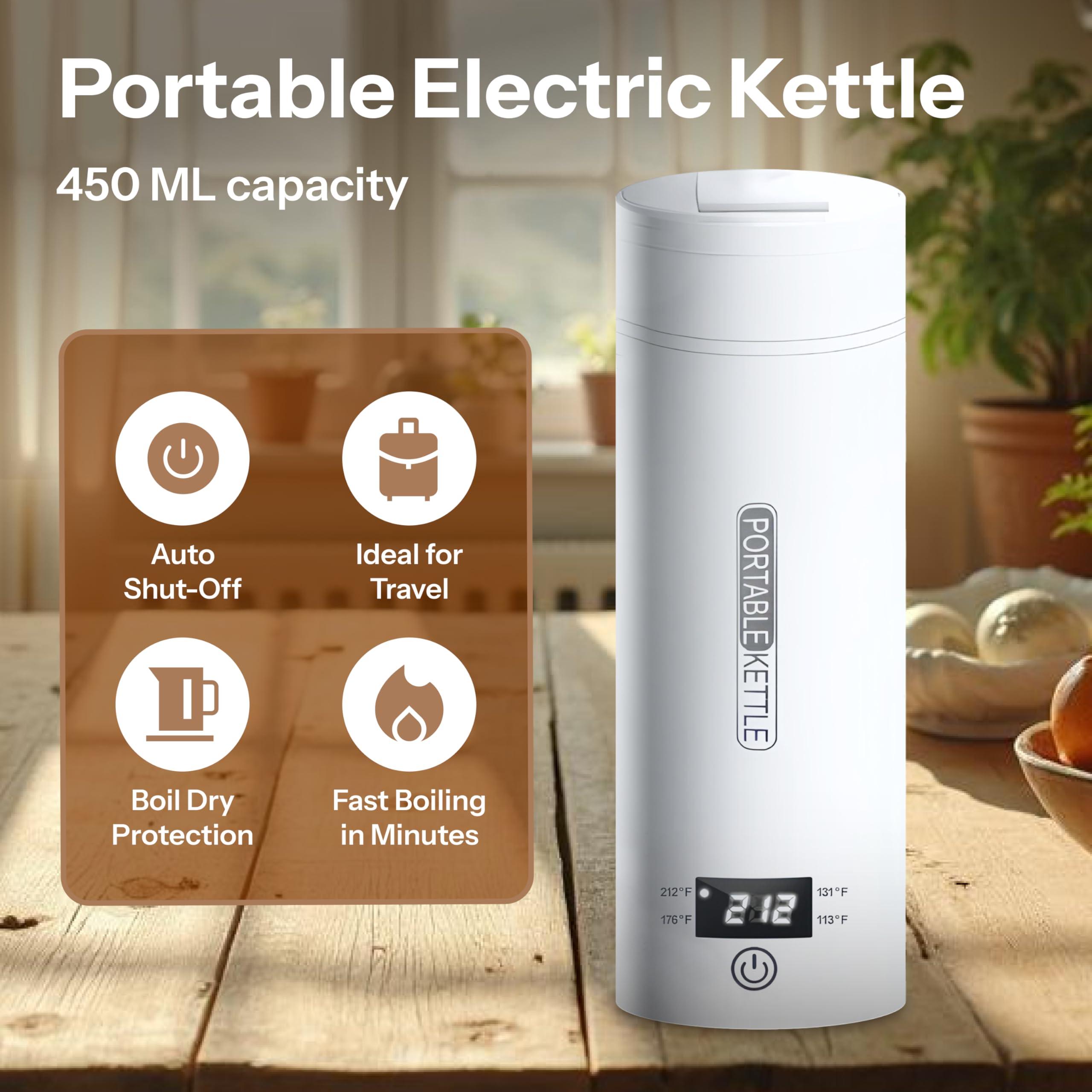Thrive NRG Travel Electric Portable Kettle, Small Travel Kettle for Tea and Coffee - 304 Stainless Steel, 450mL Mini Hot Water Boiler with 4 Temperature Presets, LCD Display, and Auto Shut-Off - Image 2