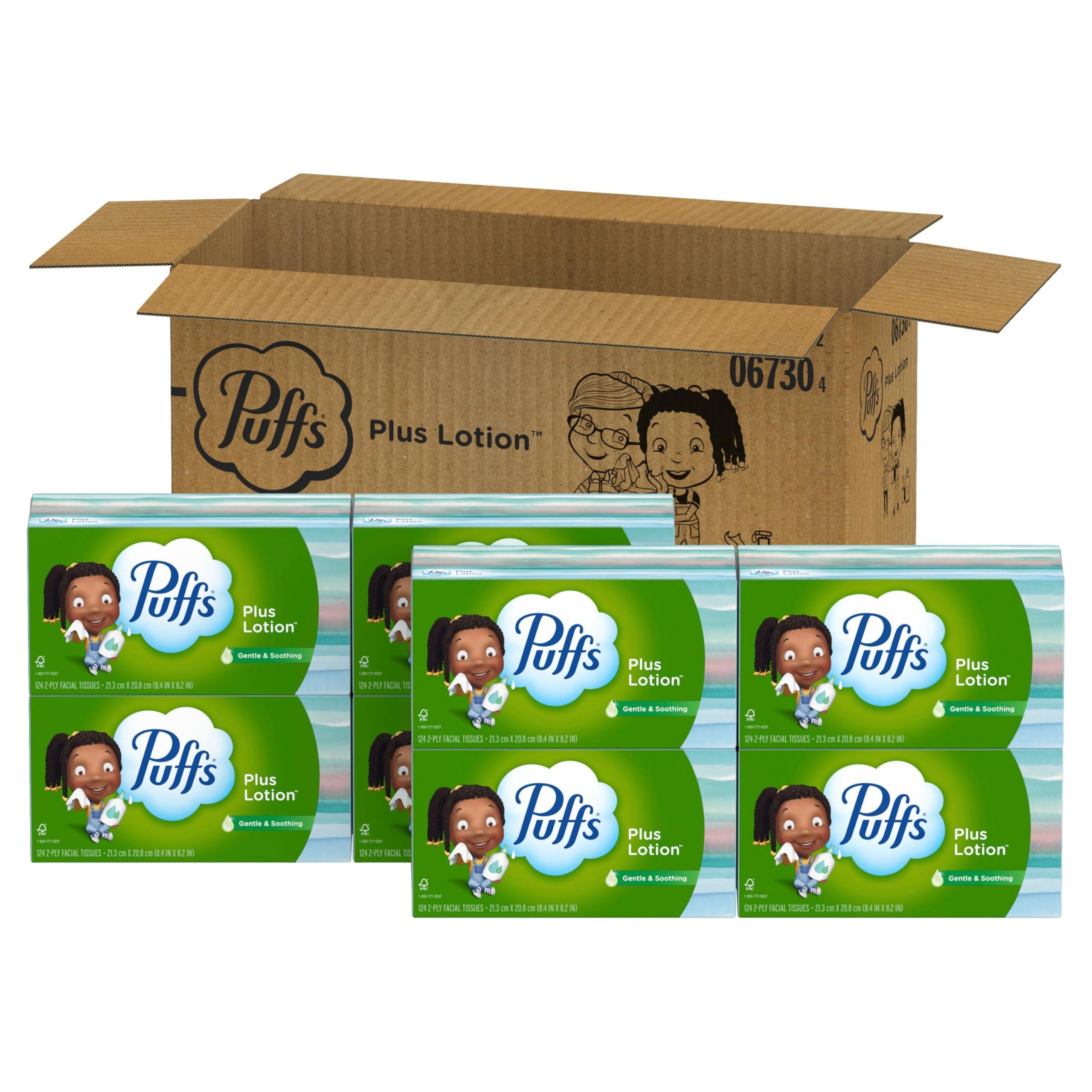 Puffs Plus Lotion Facial Tissues, 8 Family Boxes, 124 Facial Tissues per Box, Allergies and Colds - Image 10