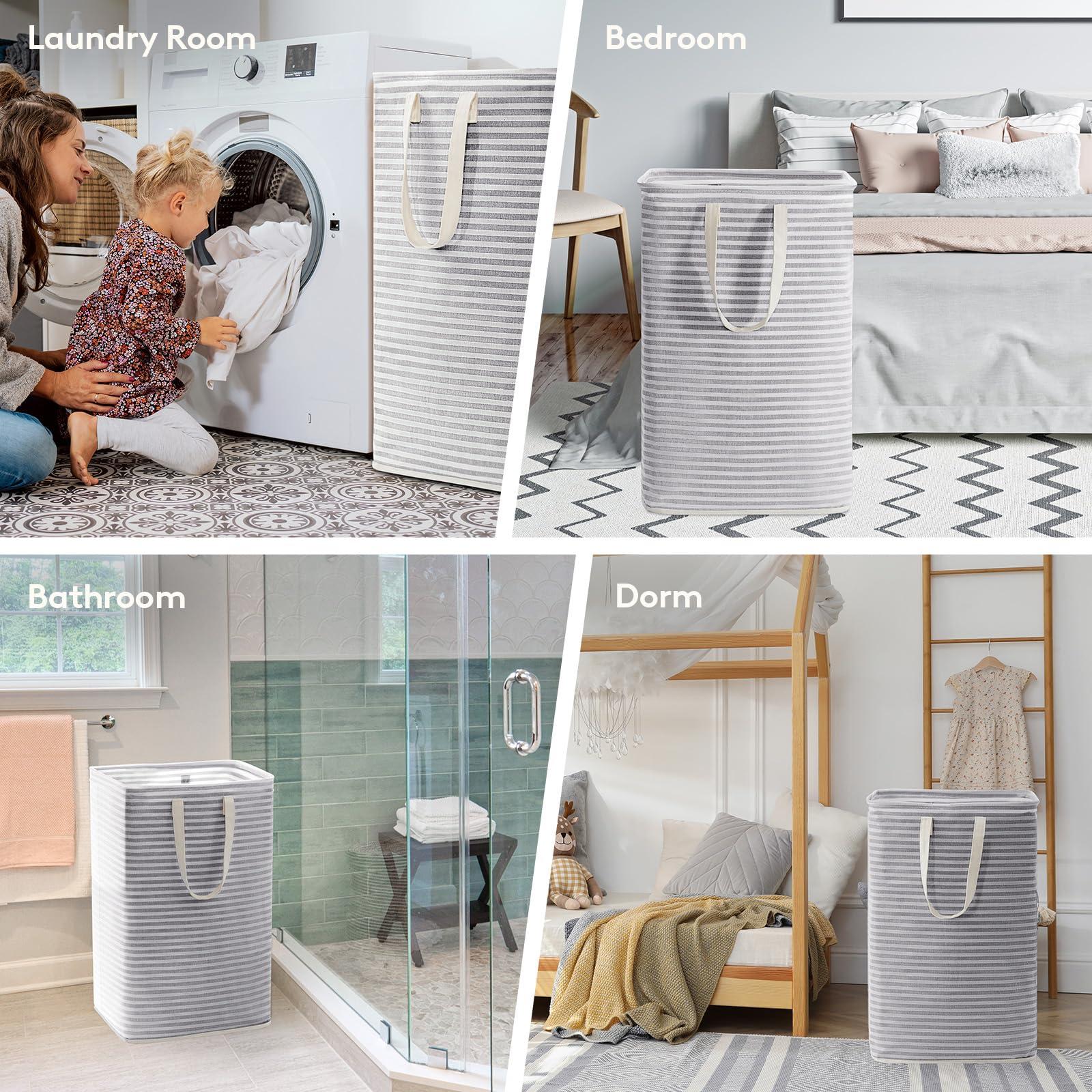 Lifewit 2 Pack Laundry Hamper Large Collapsible Laundry Baskets, Freestanding Waterproof Clothes Hamper with Easy Carry Handles in Laundry Room Bedroom Bathroom College Dorm for Adults, Grey, 2 x 80L - Image 9