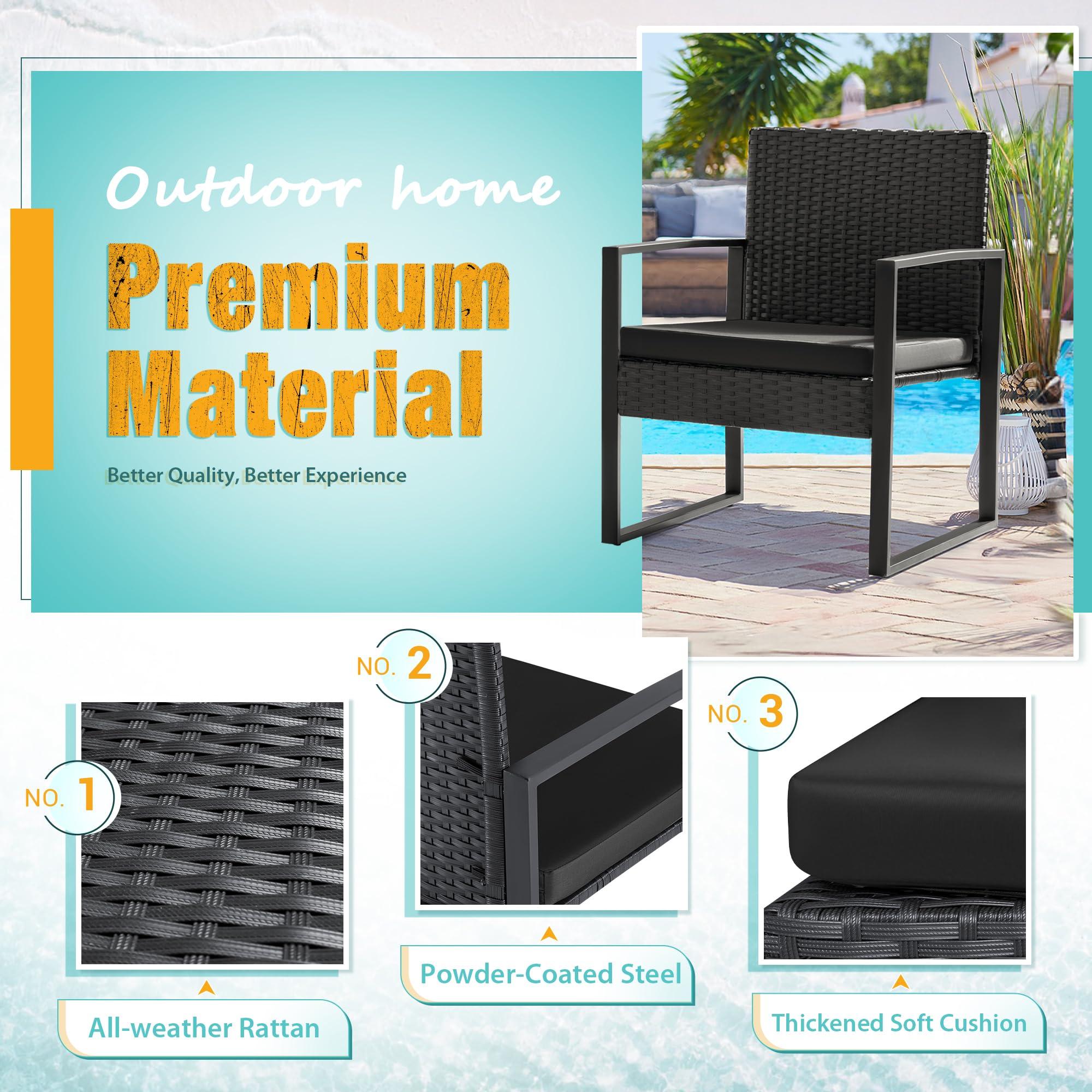 Flamaker 3 Pieces Patio Set Outdoor Wicker Furniture Sets Modern Rattan Chair Conversation Sets with Coffee Table for Yard and Bistro (Black) - Image 4