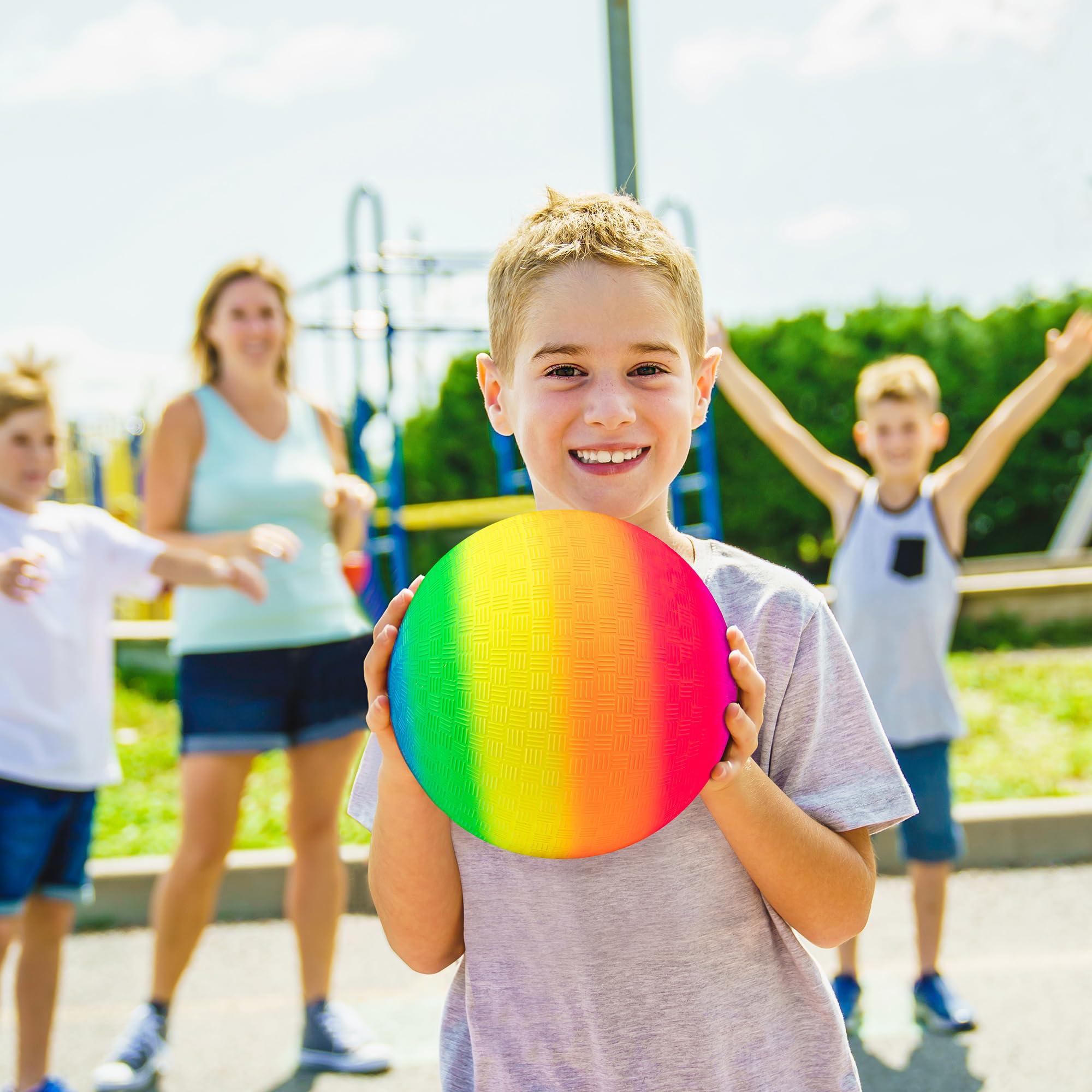 Micsoa Mic Playground Balls Kickballs 8.5 Inch, Rainbow Playground Ball Set for Kids and Adults, Dodgeball Kick Balls Handball for Indoor & Outdoor Schoolyard Games with Hand Pump(4 Pack) - Image 6