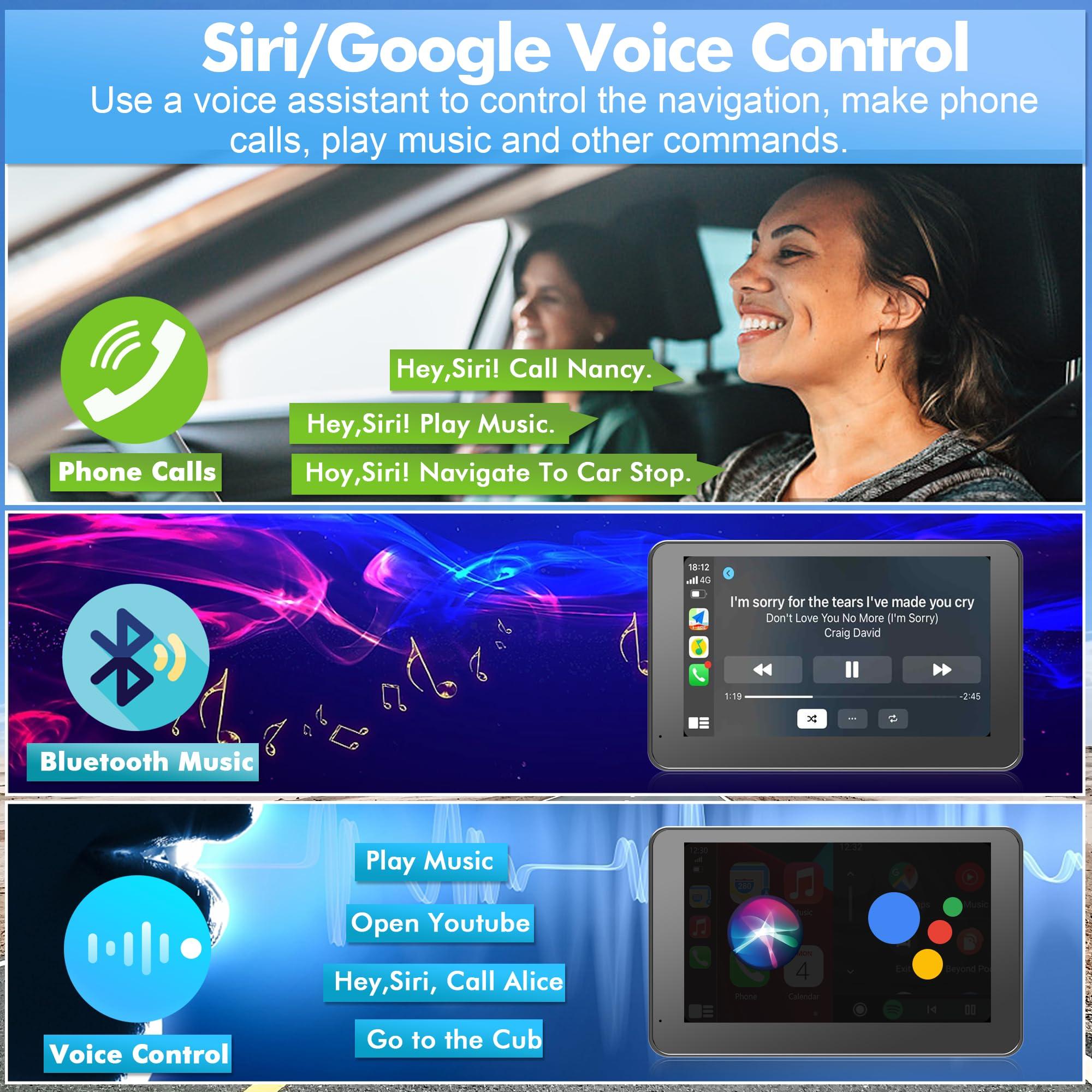 7" HD Wireless CarPlay Screen Touchscreen, for Car, Portable, with Apple CarPlay, Android Auto, Mirror Link, Bluetooth, Stereo, with Backup Camera, Navigation, for All Vehicle - Image 5