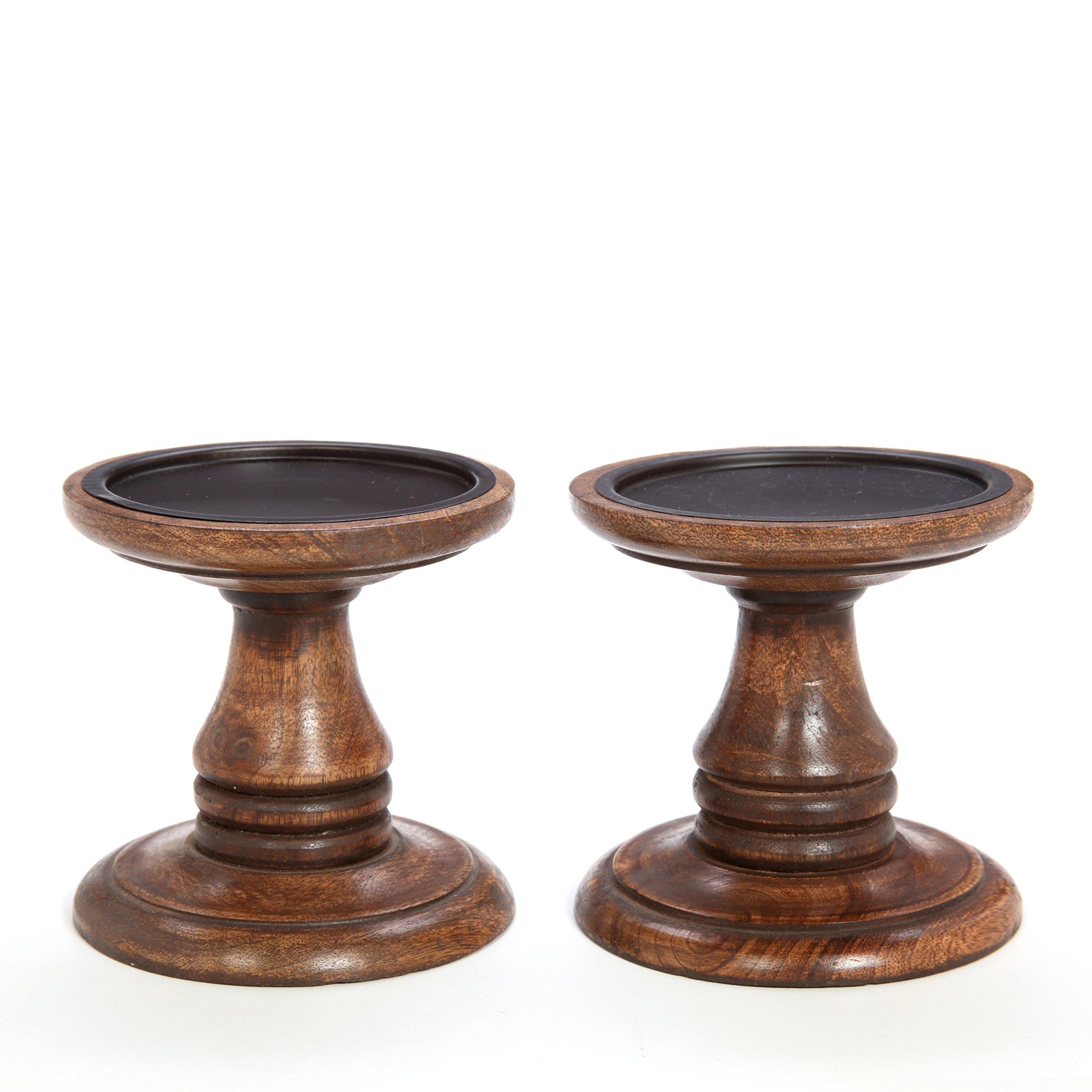 Hosley Set of 2 Brown Wood Pillar Candle Holders 5 Inch High Ideal Gift for Weddings Bridal Party Spa Reiki Meditation Votive LED Pillar Candle Gardens - Image 5