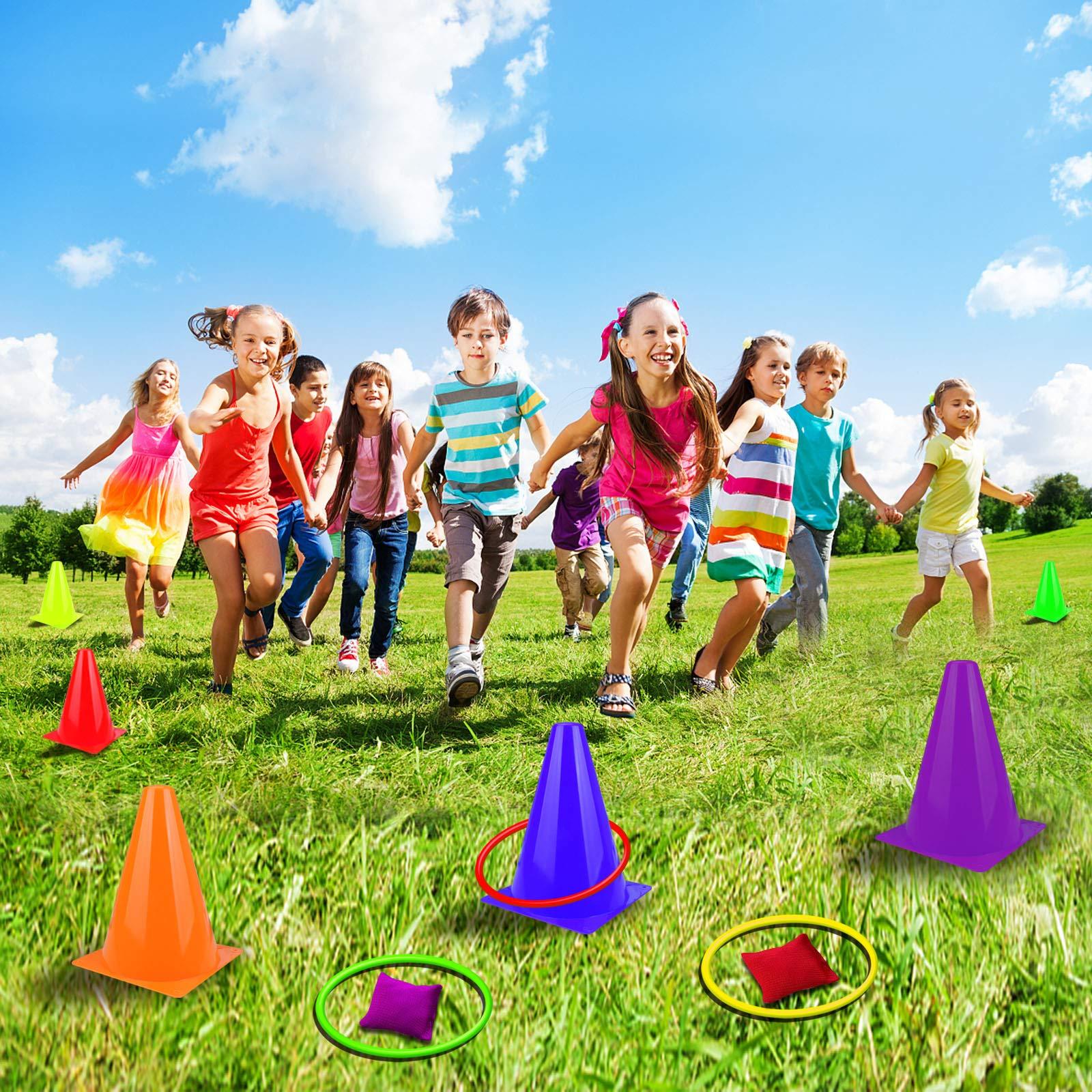 unanscre 31PCS 3 in 1 Carnival Outdoor Games Combo Set for Kids, Soft Plastic Cones Bean Bags Ring Toss Game, Gift for Birthday Party/Xmas - Image 4