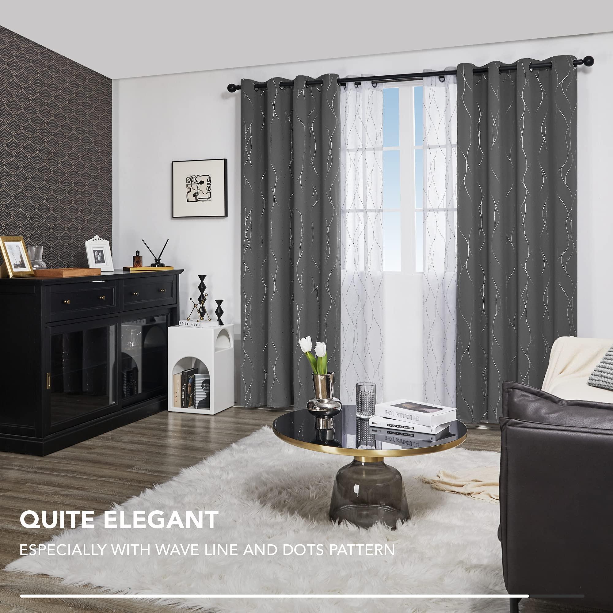 Deconovo Blackout Curtains - Silver Wave Dots Print, Thermal Insulated, Noise Reducing, Privacy Drapes for Bedroom & Living Room (52W x 84L Inch, Grey/Silver, 2 Panels) - Image 6