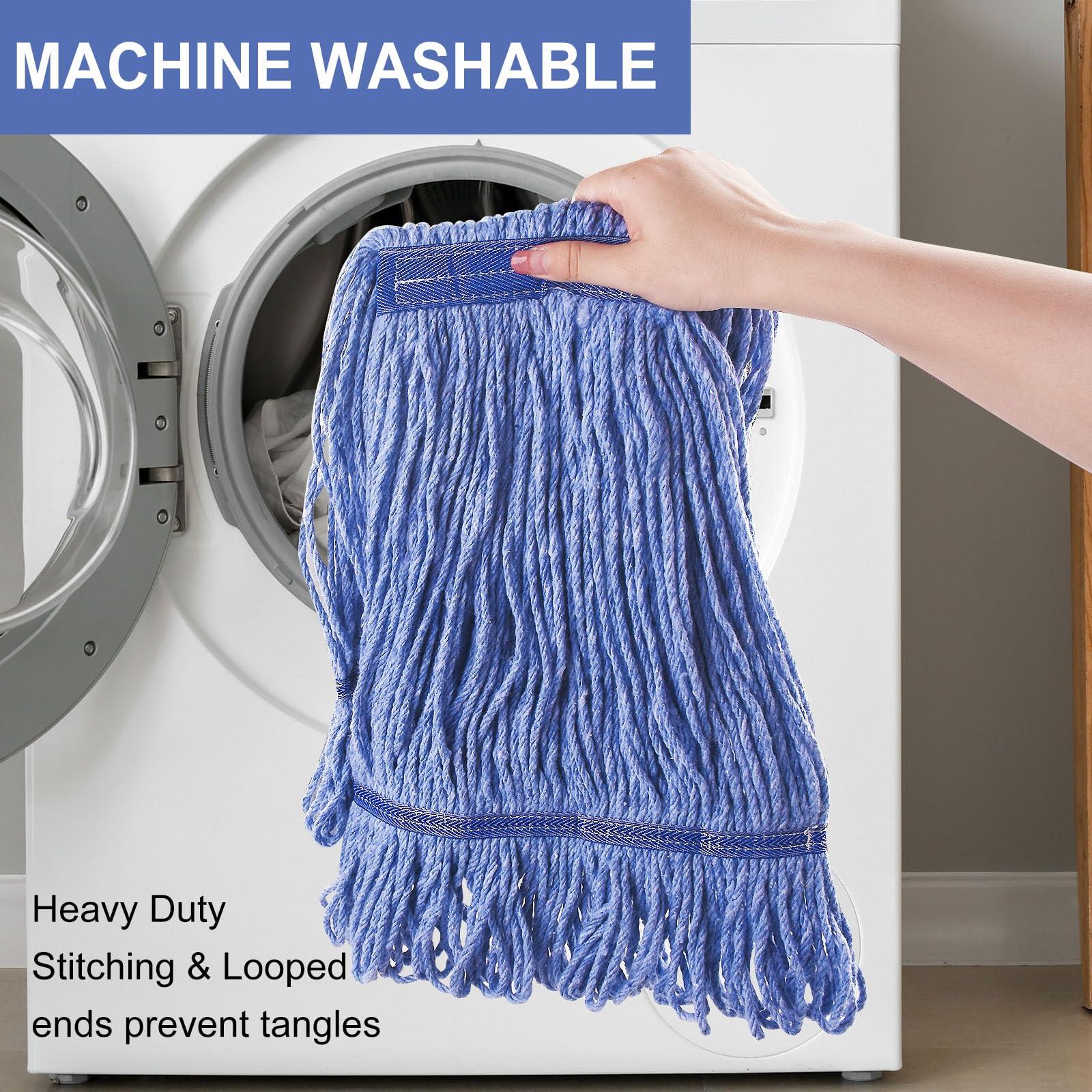 GRAREND Mop Head Replacement for Heavy Duty Commercial Mops for Floor Cleaning, Wet Industrial Blue Cotton Looped End String Head Refill (Pack of 4) - Image 5