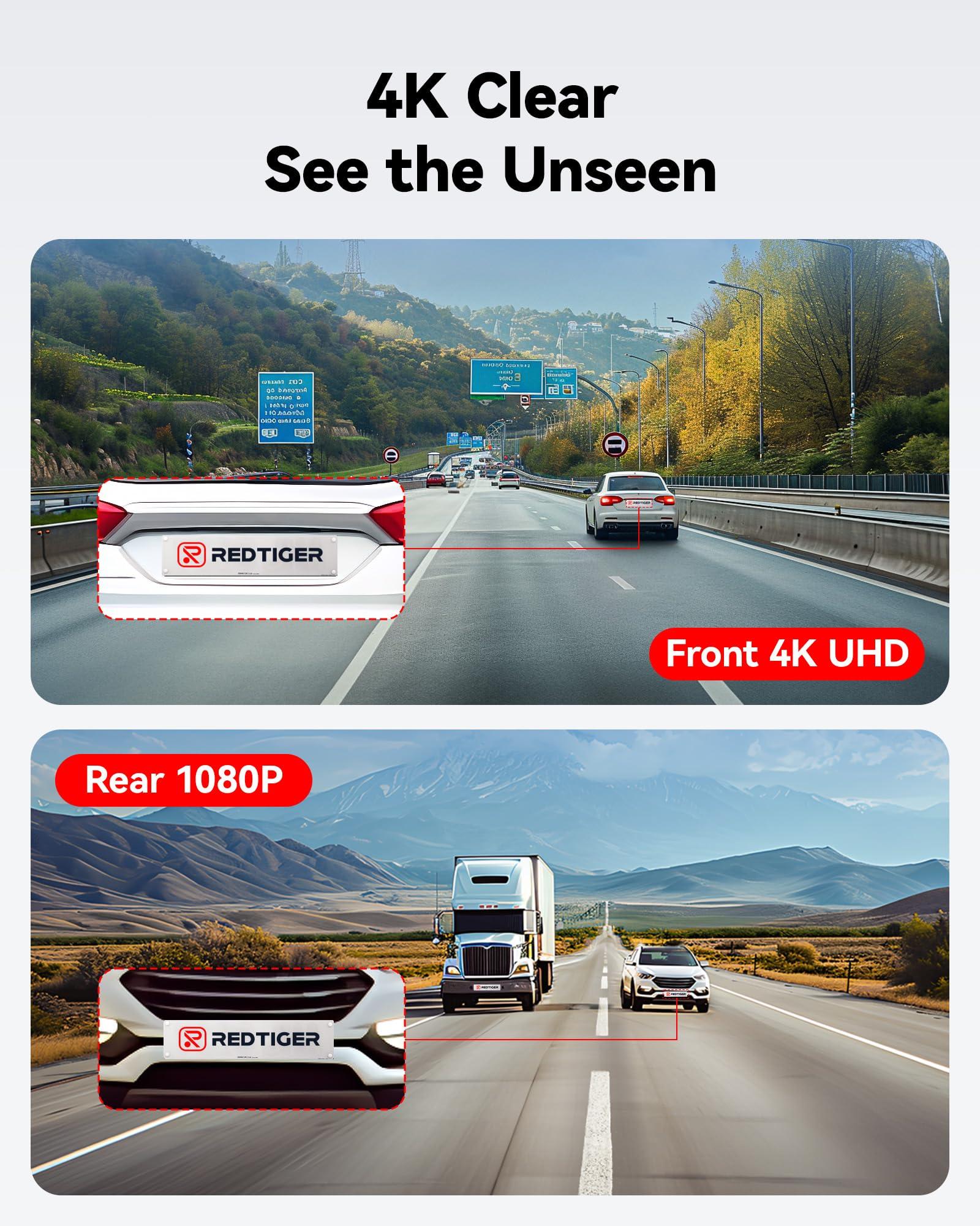 REDTIGER Dash Cam Front Rear, 4K/2.5K Full HD Dash Camera for Cars, Included 32GB Card, Built-in Wi-Fi GPS, APP Control, IPS Screen, Night Vision, Wide Angle, WDR, 24H Parking Mode(F7NP) - Image 2