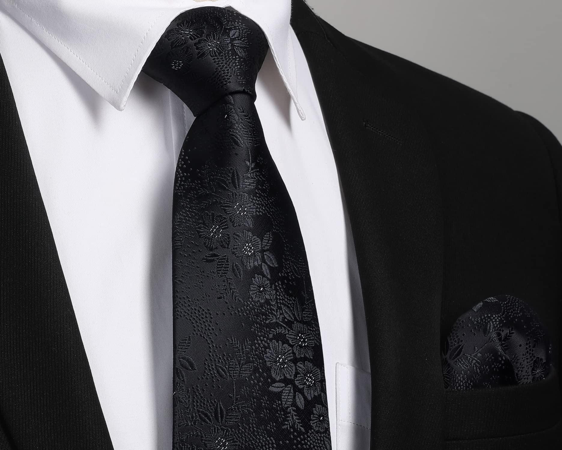 HISDERN Men Floral Ties Woven Classic 3.4" Necktie Set Formal tie Pocket Square for Wedding with Handkerchief Gift Box - Image 3