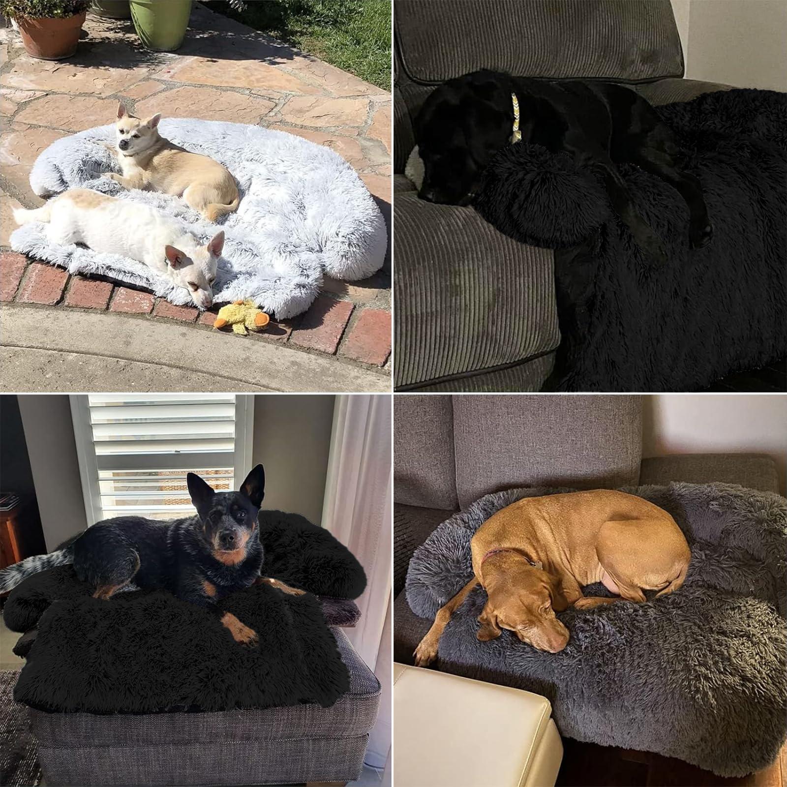 GGIB Calming Dog Bed Fluffy Plush Dog Mat for Furniture Protector with Removable Washable Cover for Large Medium Small Dogs and Cats (Large, Black) - Image 6