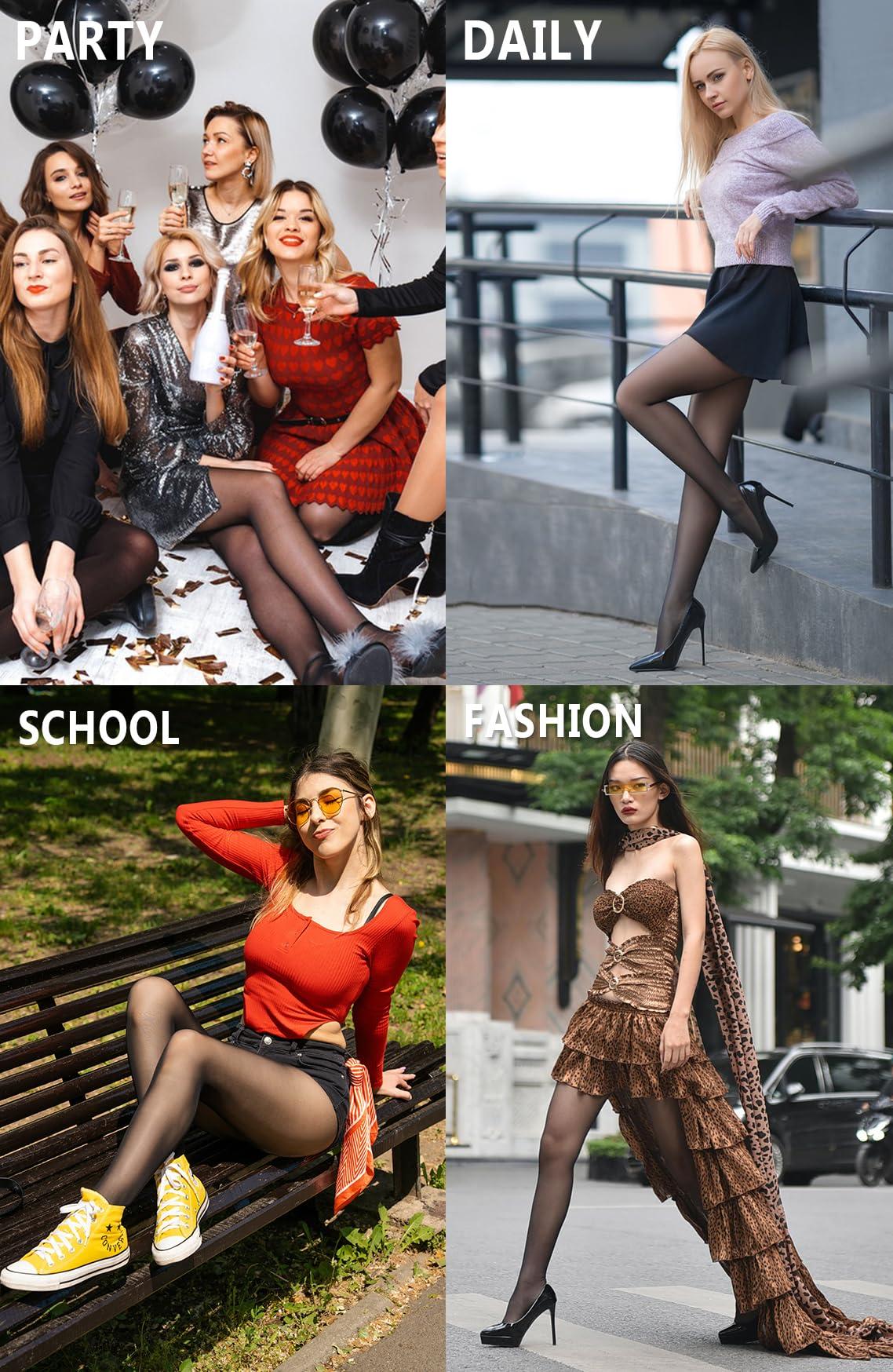 MERYLURE 20D Sheer Black Tights for Women, T-Crotch Ultra Thin Pantyhose High Waist Stockings Reinforced Toes 2 Pairs - Image 6